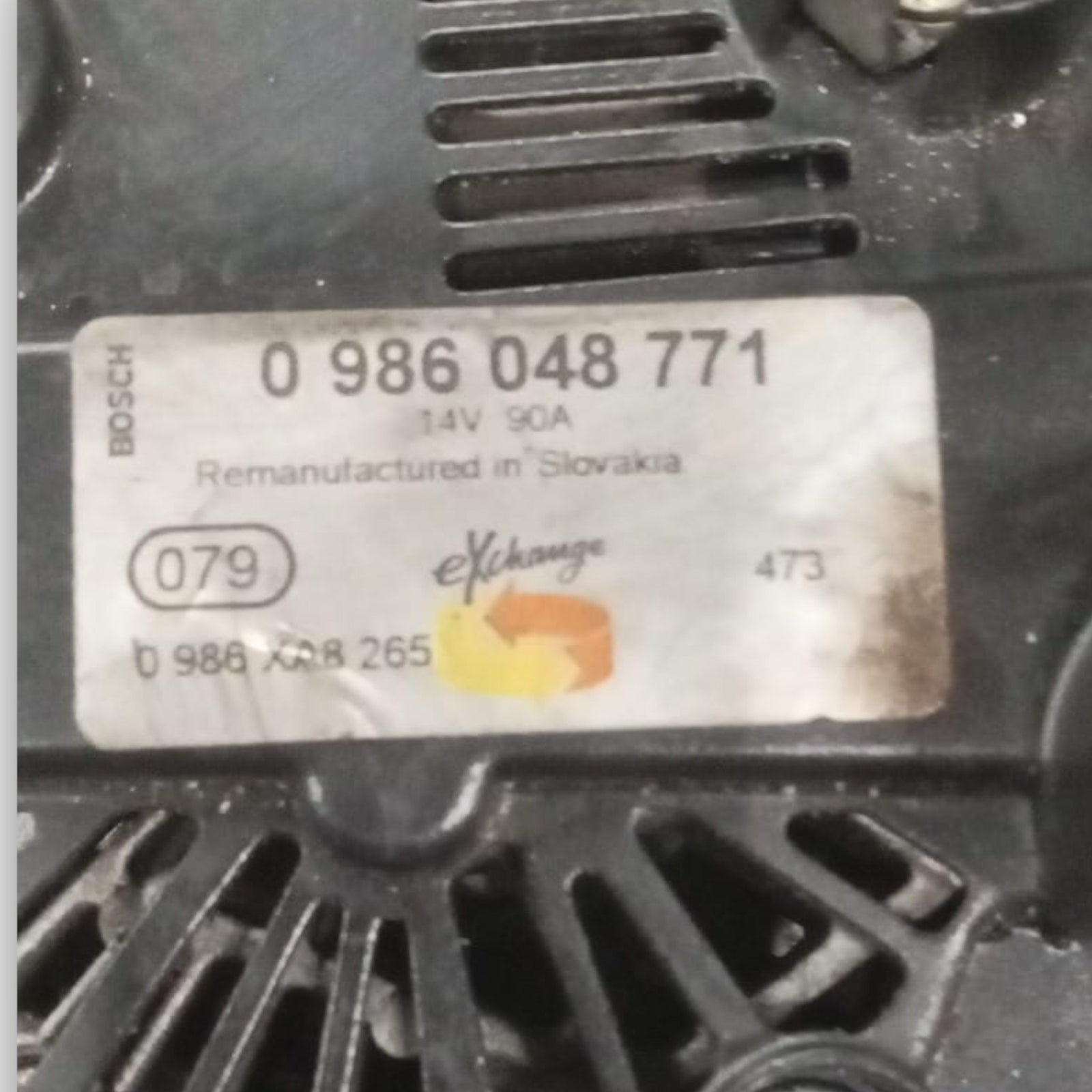 Fiat Doblo alternator code . 0986048771 1.3 diesel (2009 > 2022) code . 0986xa8265