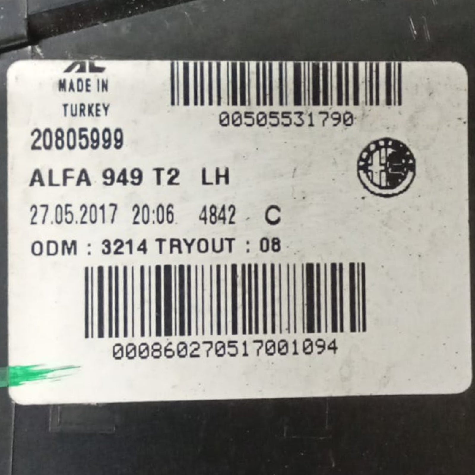 Zadnja lijeva unutarnja kočnica alfa romeo stelvio kod . 20805999 (2016 >)