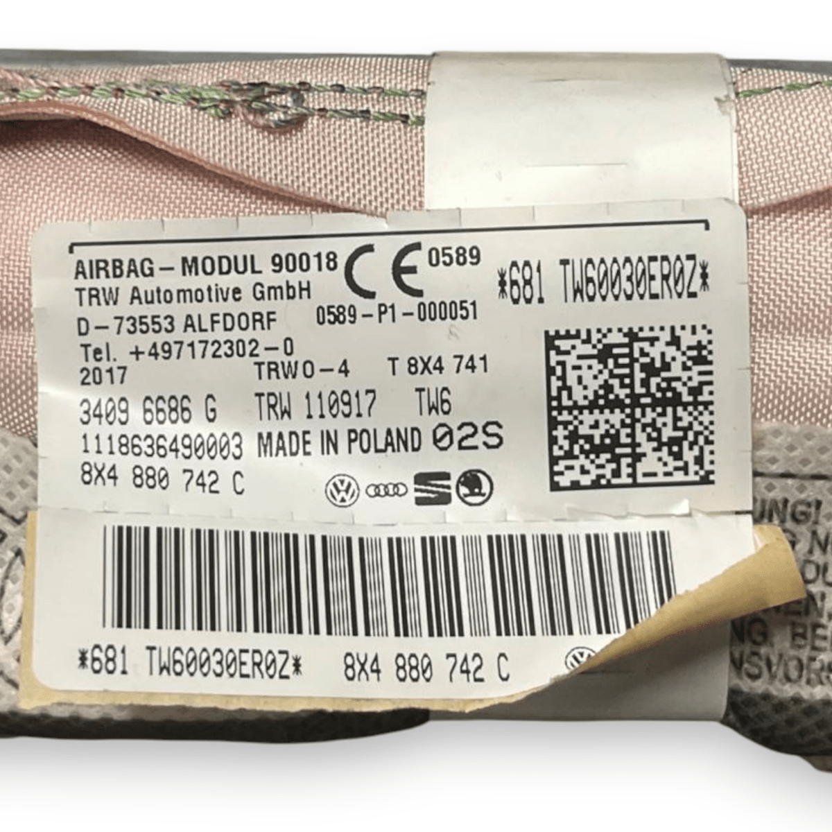 Airbag a Tendina laterale destra (dx) Audi A1 8X (2010 al 2018) cod: 8X4880742C - F&P CRASH SRLS - Ricambi Usati