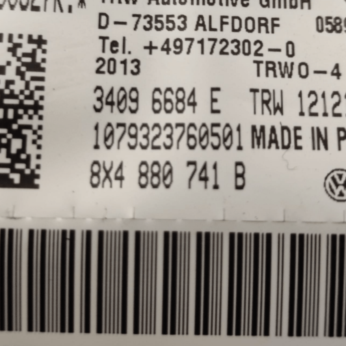 Airbag A Tendina Sinistro Audi A1 8X 5 Porte COD: 8X4880741B (2010 - 2018) - F&P CRASH SRLS - Ricambi Usati