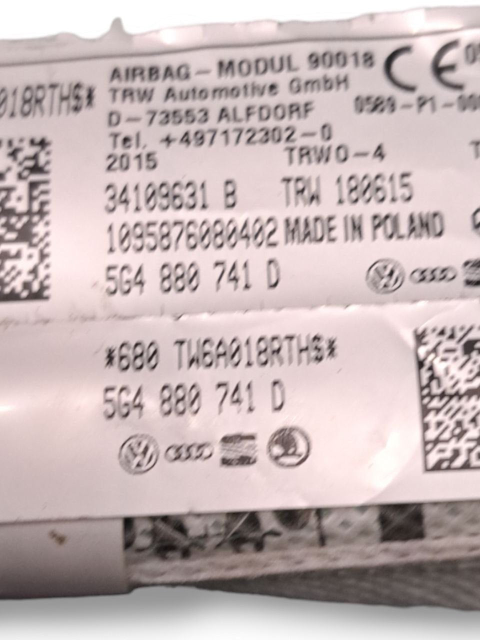Airbag a Tendina Sinistro Volkswagen Golf VII COD:5G4880741D(2012 - 2019) - F&P CRASH SRLS - Ricambi Usati