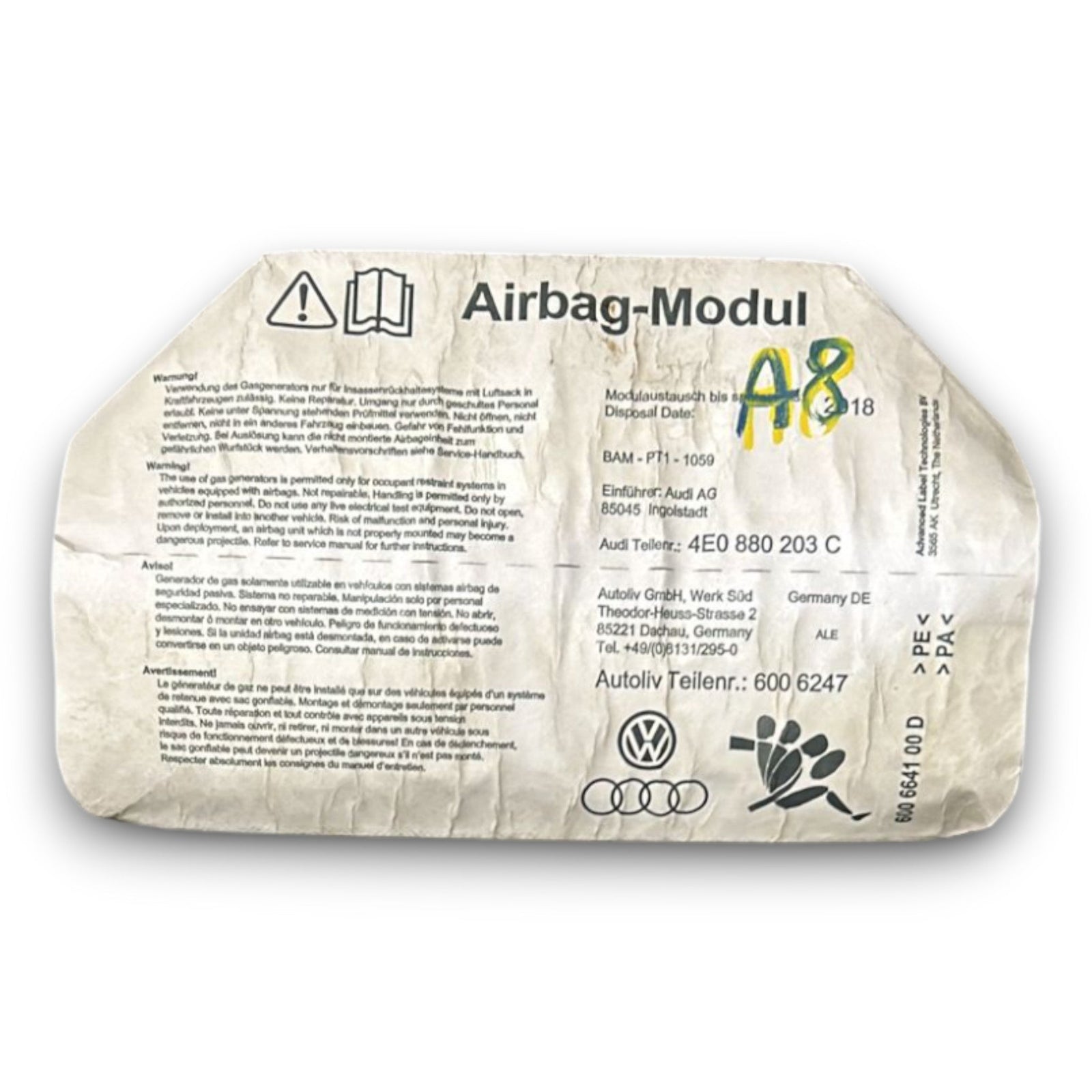 Airbag Passeggero Audi A8 D3 cod:4E0880203 (2002 > 2010) - F&P CRASH SRLS - Ricambi Usati