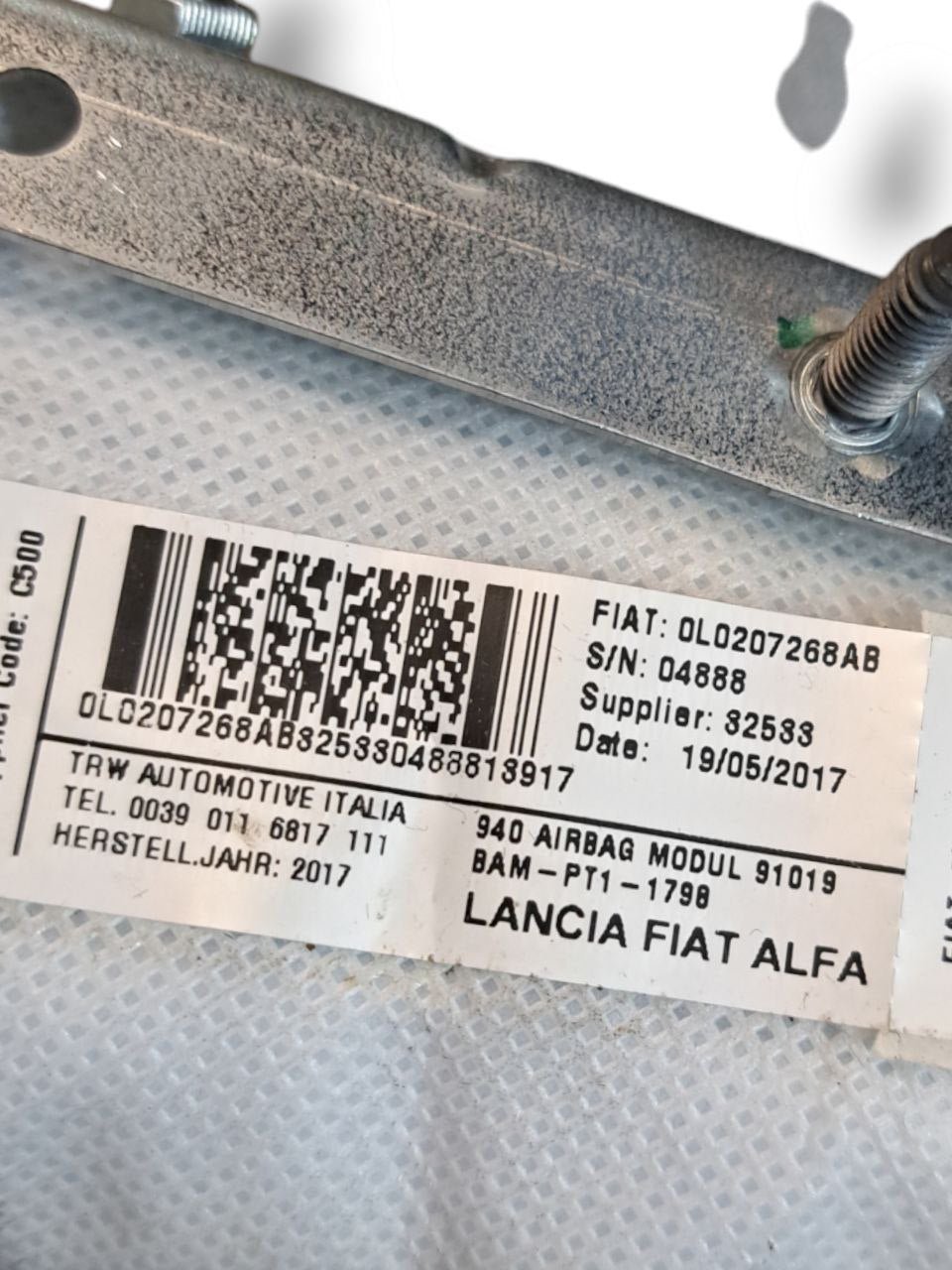 Airbag Sedile destro Alfa Romeo Giulietta (2014) COD:0L0207268AB - F&P CRASH SRLS - Ricambi Usati