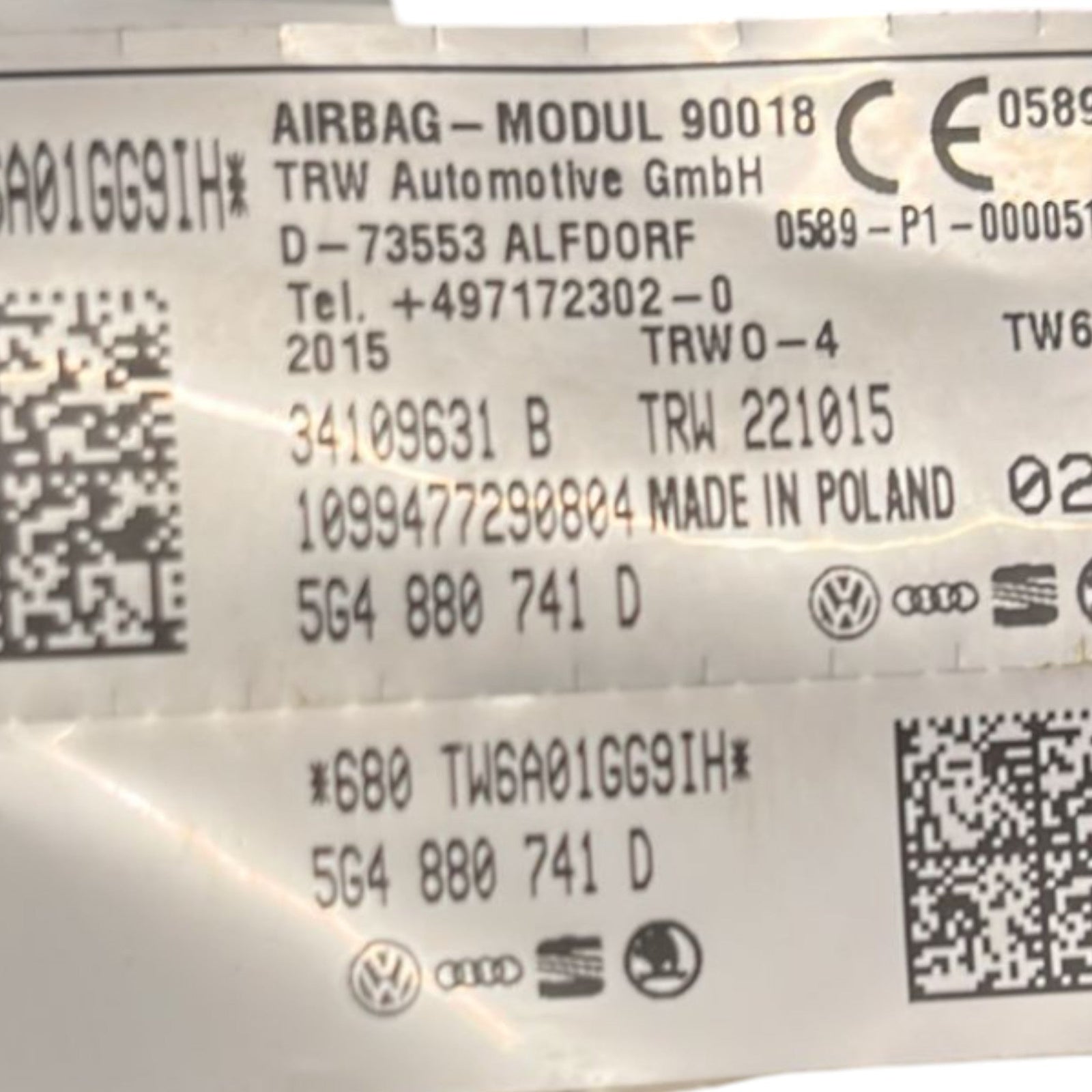 AirBag Sinistro A Tendina Volkswagen Golf VII cod:5G4880741D (2012 >2021) - F&P CRASH SRLS - Ricambi Usati