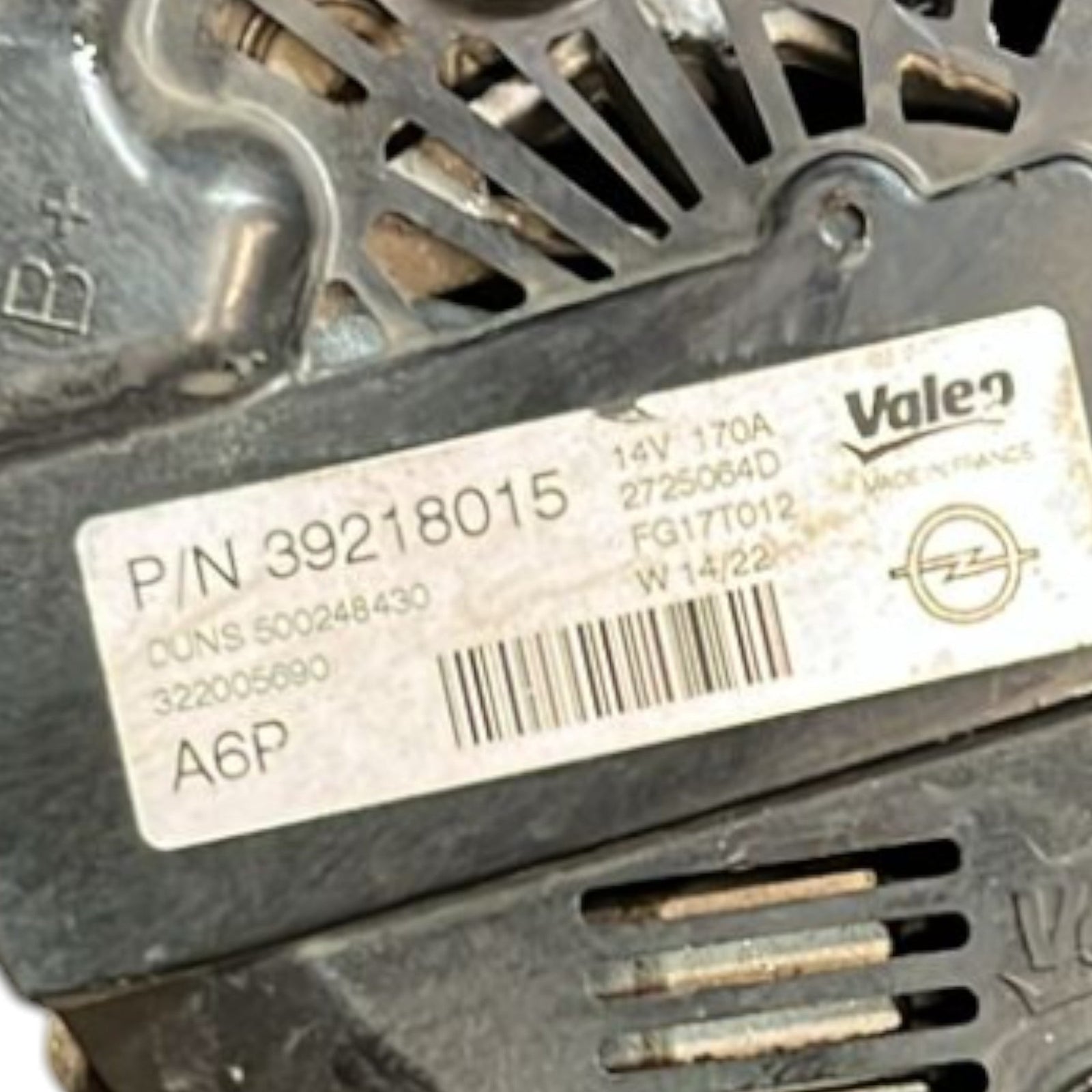 Alternatore Opel Astra K cod:39218015 1.5 Diesel (2015 >2021) - F&P CRASH SRLS - Ricambi Usati