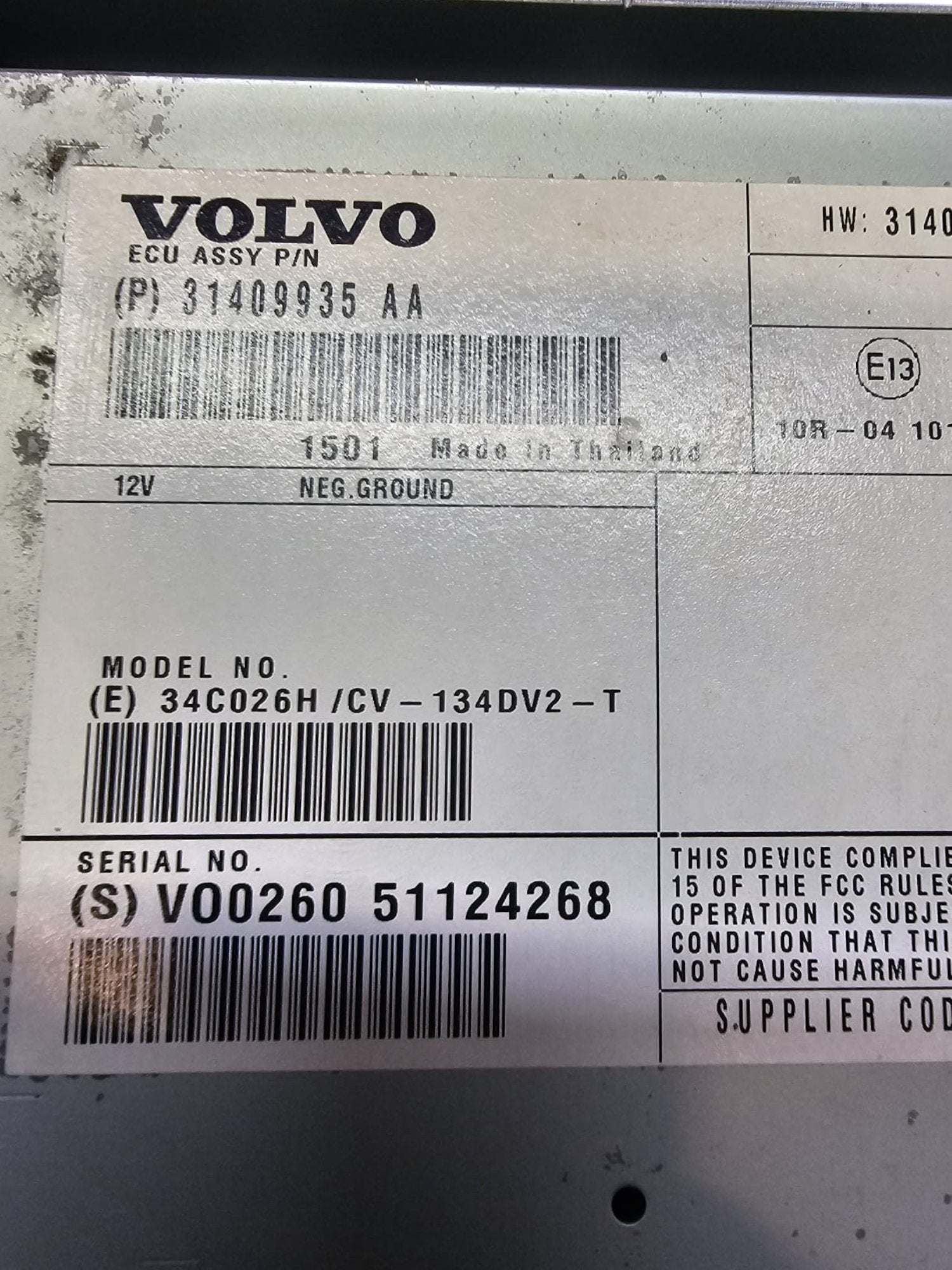 Amplificatore autoradio Volvo V60 (2010 - 2018) Cod:31409935 - F&P CRASH SRLS - Ricambi Usati