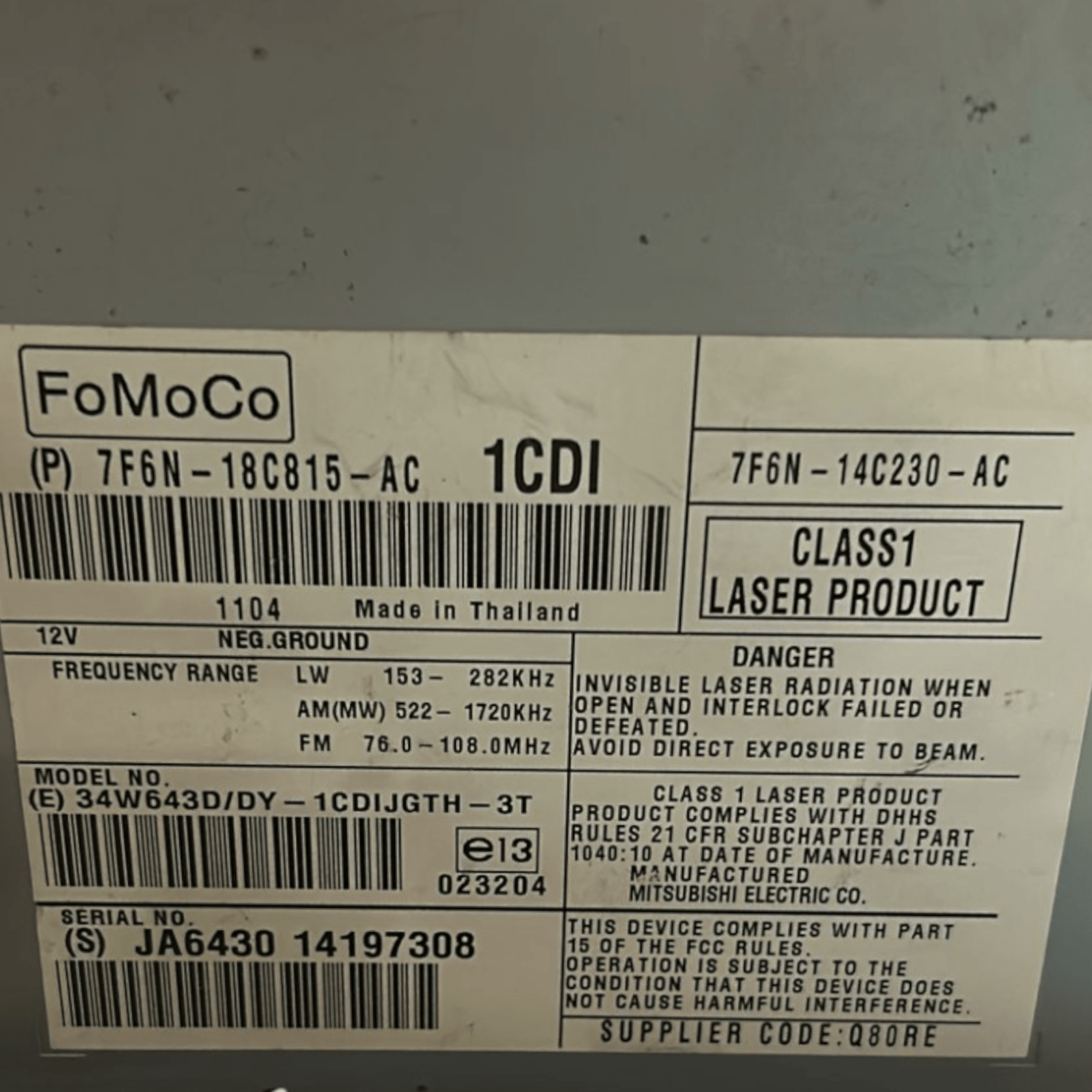 Autoradio / Stereo Jaguar XF X250 (2008 > 2015) cod:7F6N - 18C815 - AC - F&P CRASH SRLS - Ricambi Usati