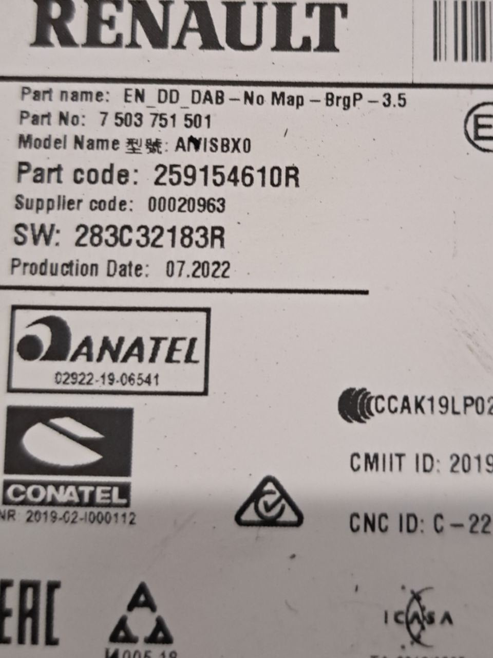 Autoradio / Stereo Renault Twingo (2014>) COD:259154610R - F&P CRASH SRLS - Ricambi Usati