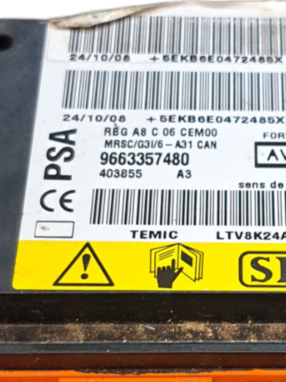 Centralina Airbag Citroen C3 (2003 - 2010) COD:9663357480 - F&P CRASH SRLS - Ricambi Usati