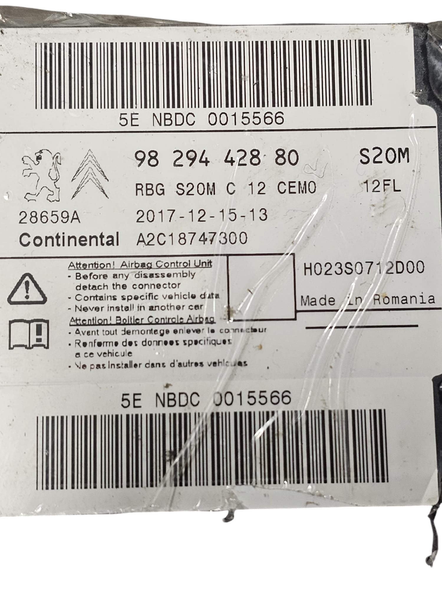 Centralina Airbag Citroen C3 Cod:9829442880 (2016 - 2023) - F&P CRASH SRLS - Ricambi Usati