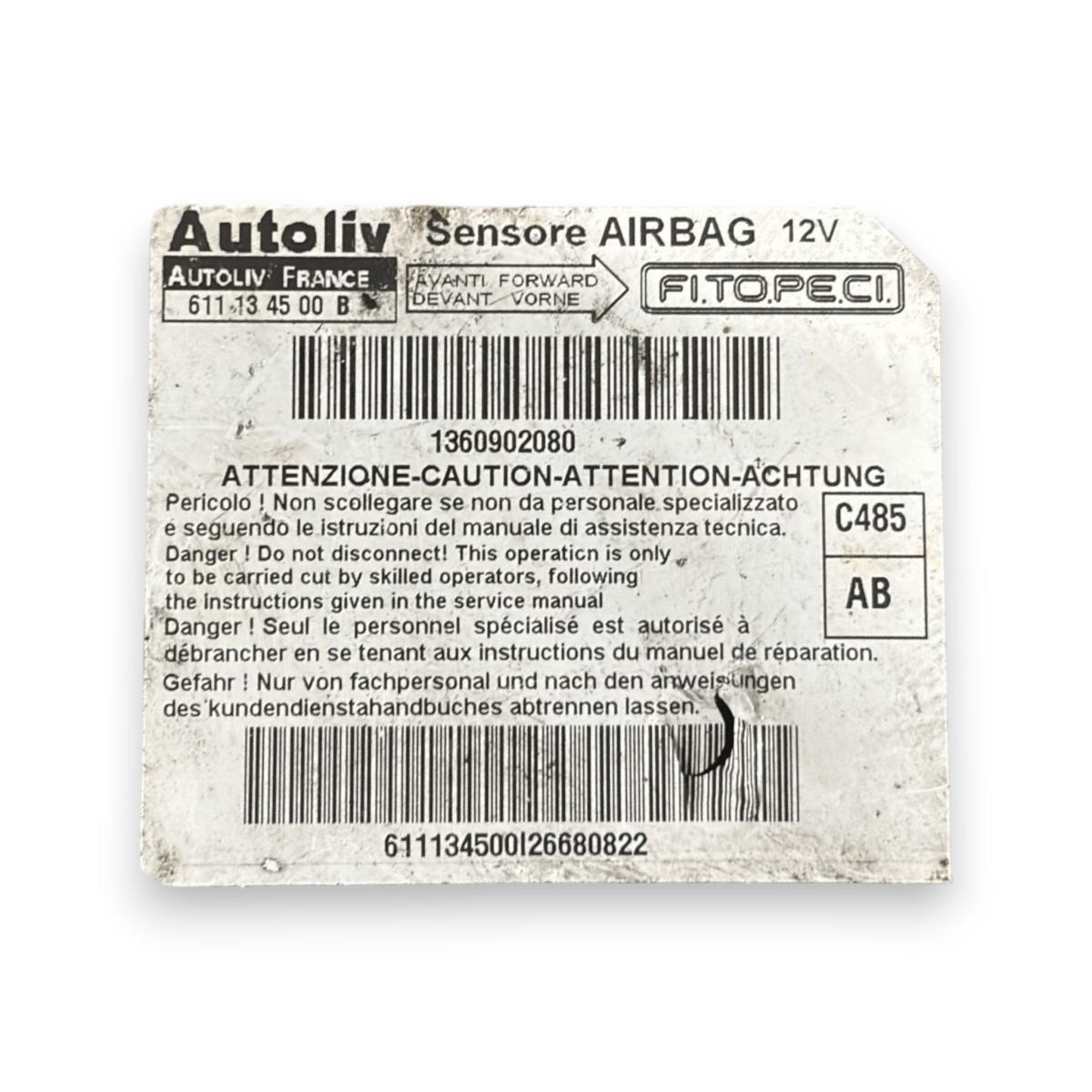 Airbag control unit fiat qubo code:611134500b (2008 - 2019) - F&P CRASH SRL - Used Parts