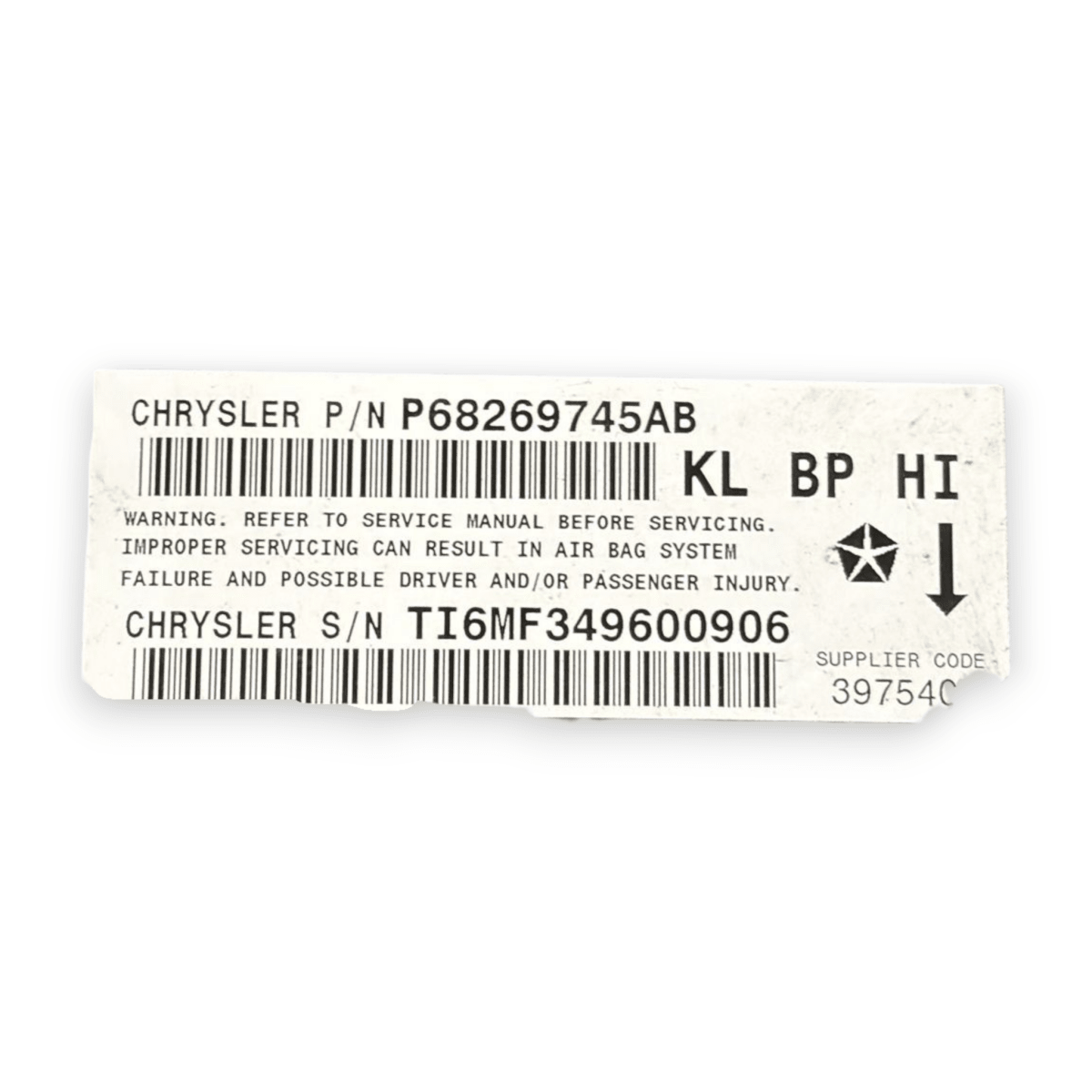 Centralina airbag jeep cherokee (kl) cod:p68269745ab (2013 - 2023) - F&P CRASH SRL - Ricambi Usati