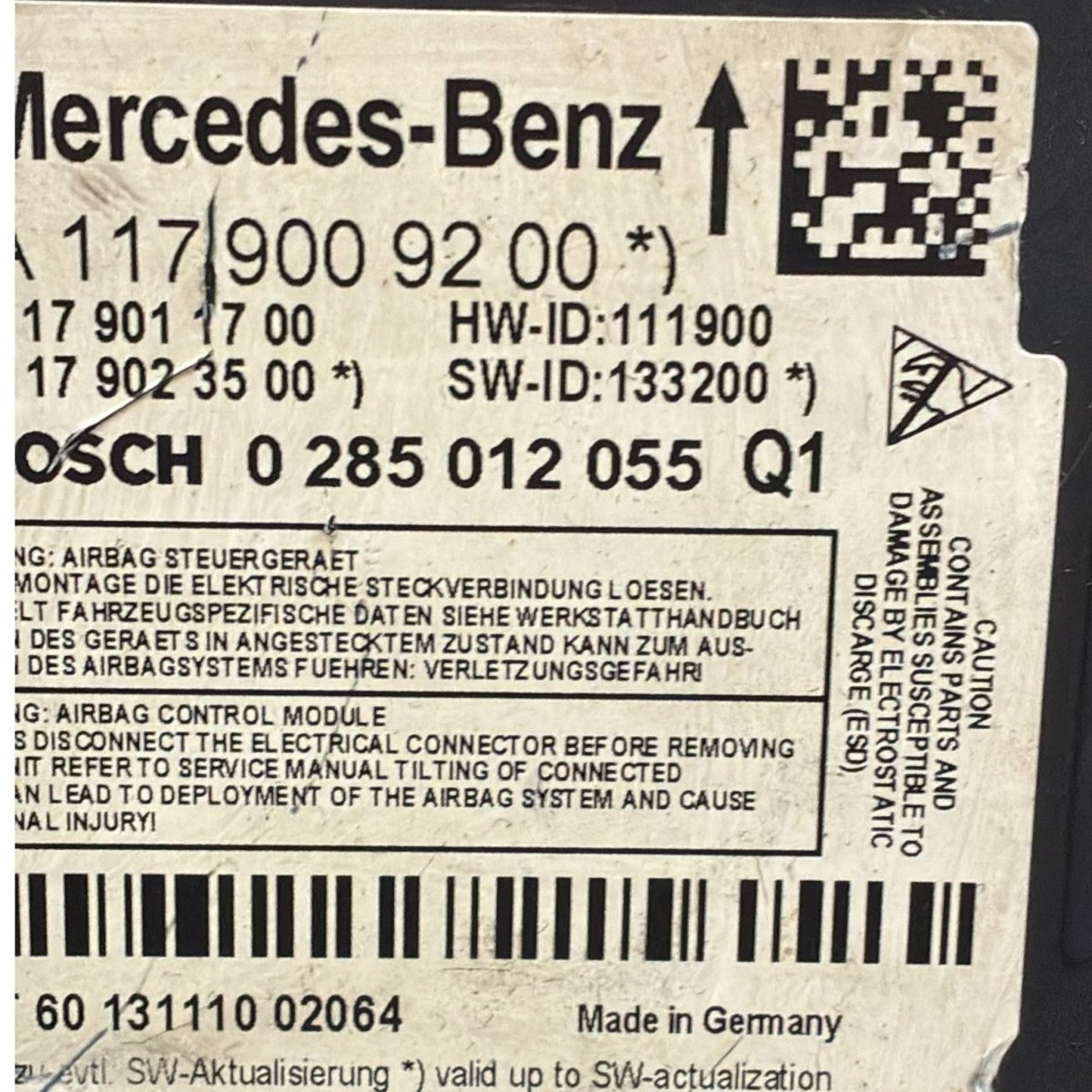 Airbag control unit mercedes - benz a w176 code . 0285012055q1 (2012 > 2018) - F&P CRASH SRL - Used Parts