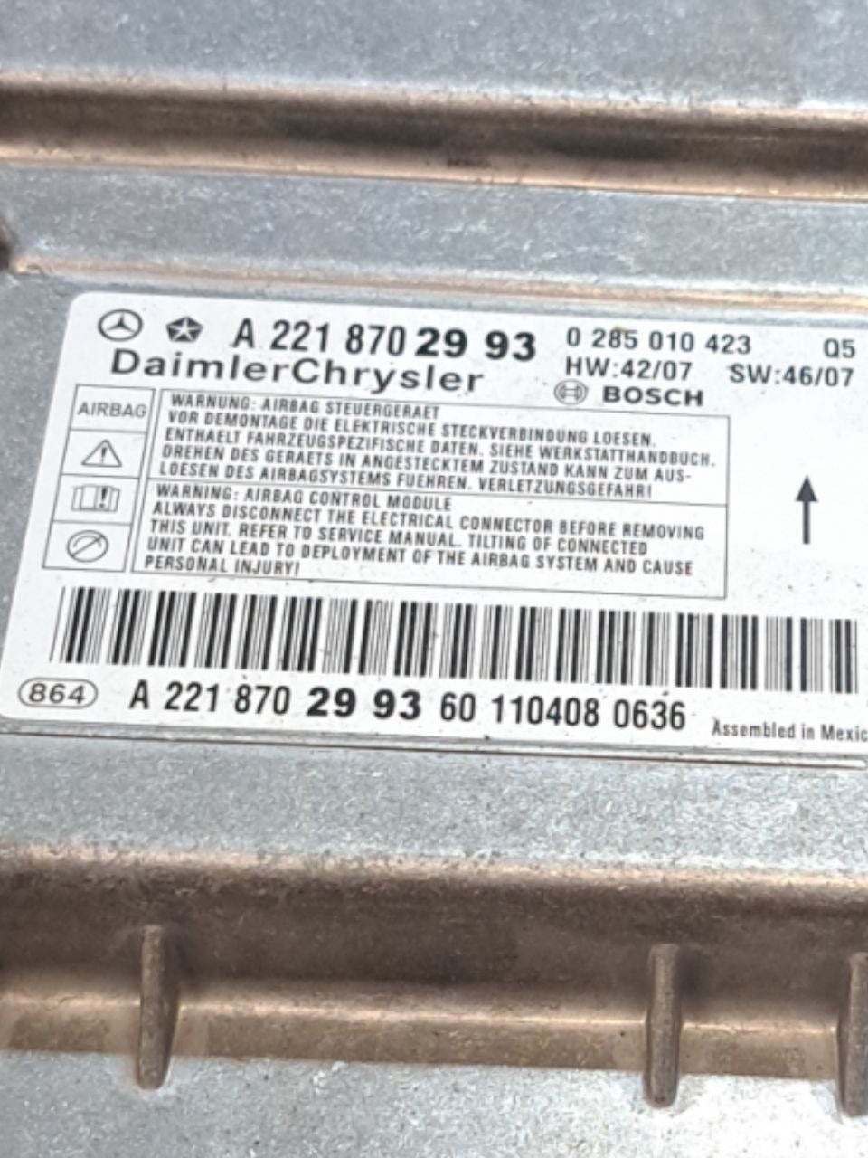 Centralina Airbag Mercedes - Benz Classe S W221 (2005 - 2013) COD:A2218702993 - F&P CRASH SRLS - Ricambi Usati