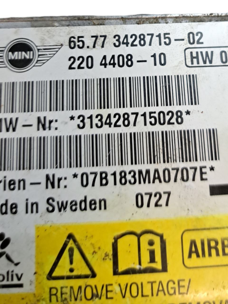 Centralina Airbag Mini One R56 (2007) COD:65773428715 - 02 / 2204408 - 10 - F&P CRASH SRLS - Ricambi Usati