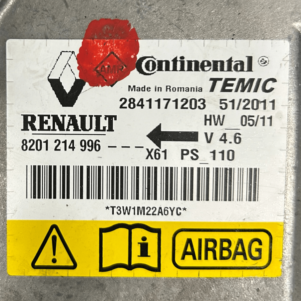 Centralina airbag renault kangoo cod:8201214996 (2008 > 2021) - F&P CRASH SRLS - Ricambi Usati