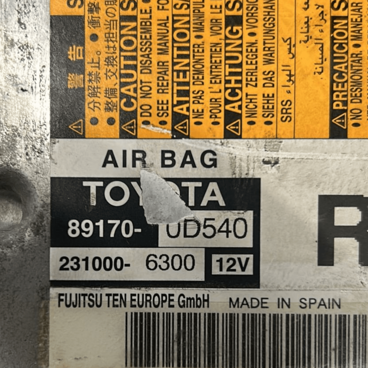 Centralina airbag toyota yaris III 1.5 hybrid cod:89170 - 0d540 (2011 > 2020) - F&P CRASH SRL - Ricambi Usati