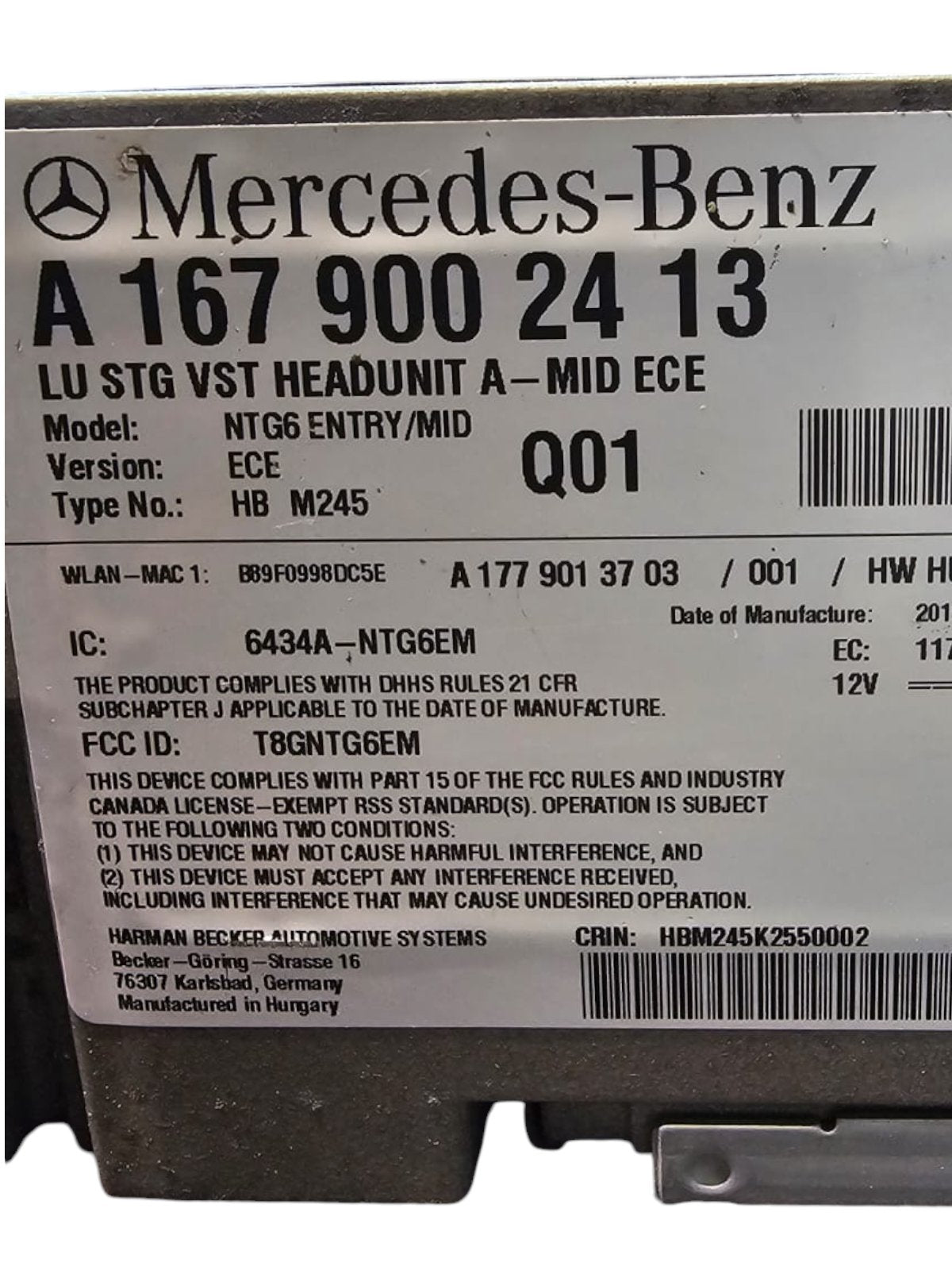 Centralina Autoradio GPS Mercedes Classe A W177 (2018<) Cod:A1679002413 - F&P CRASH SRLS - Ricambi Usati