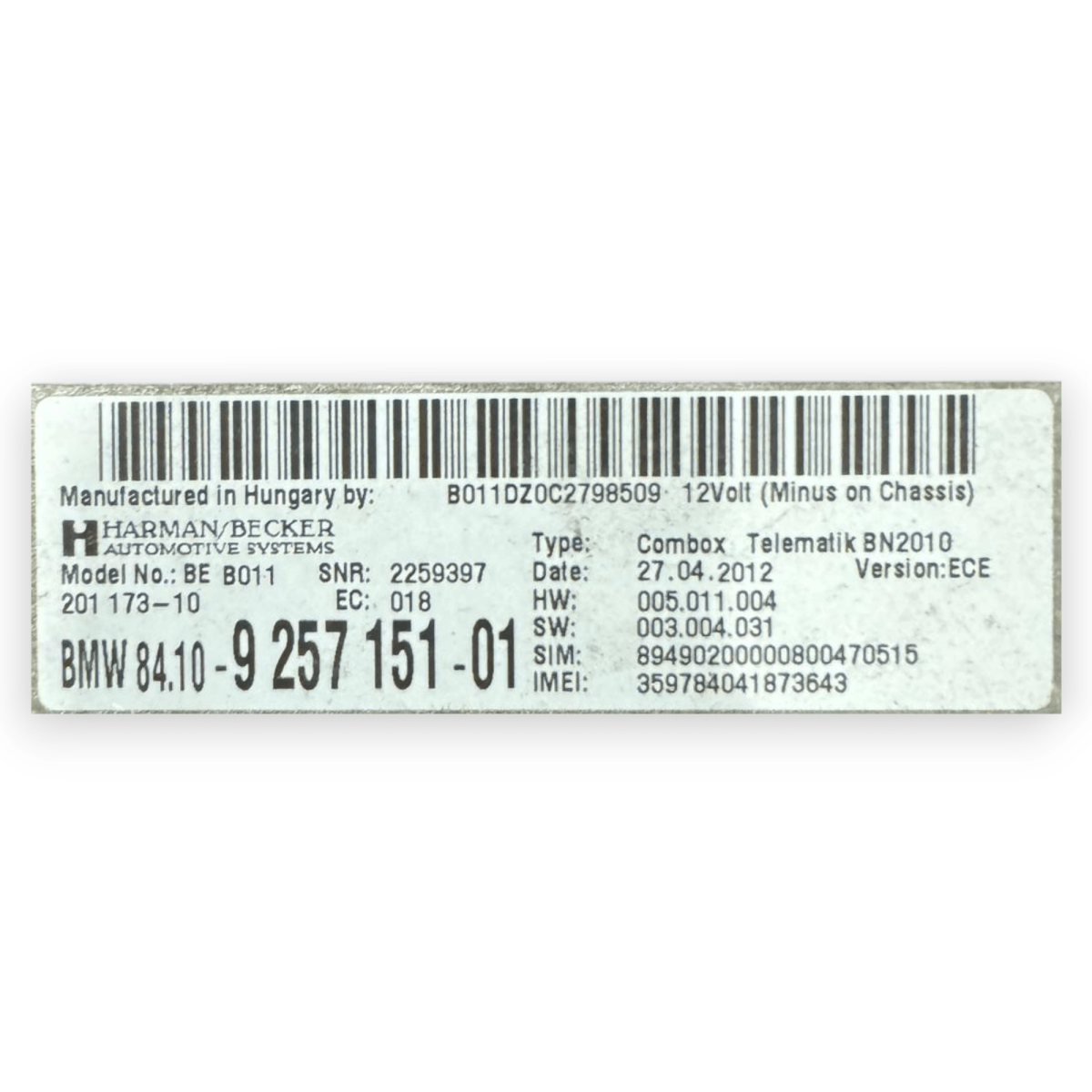 Centralina bluetooth BMW Serie 5 (F11) cod.9257151 - 01 (2010 - 2017) - F&P CRASH SRL - Ricambi Usati
