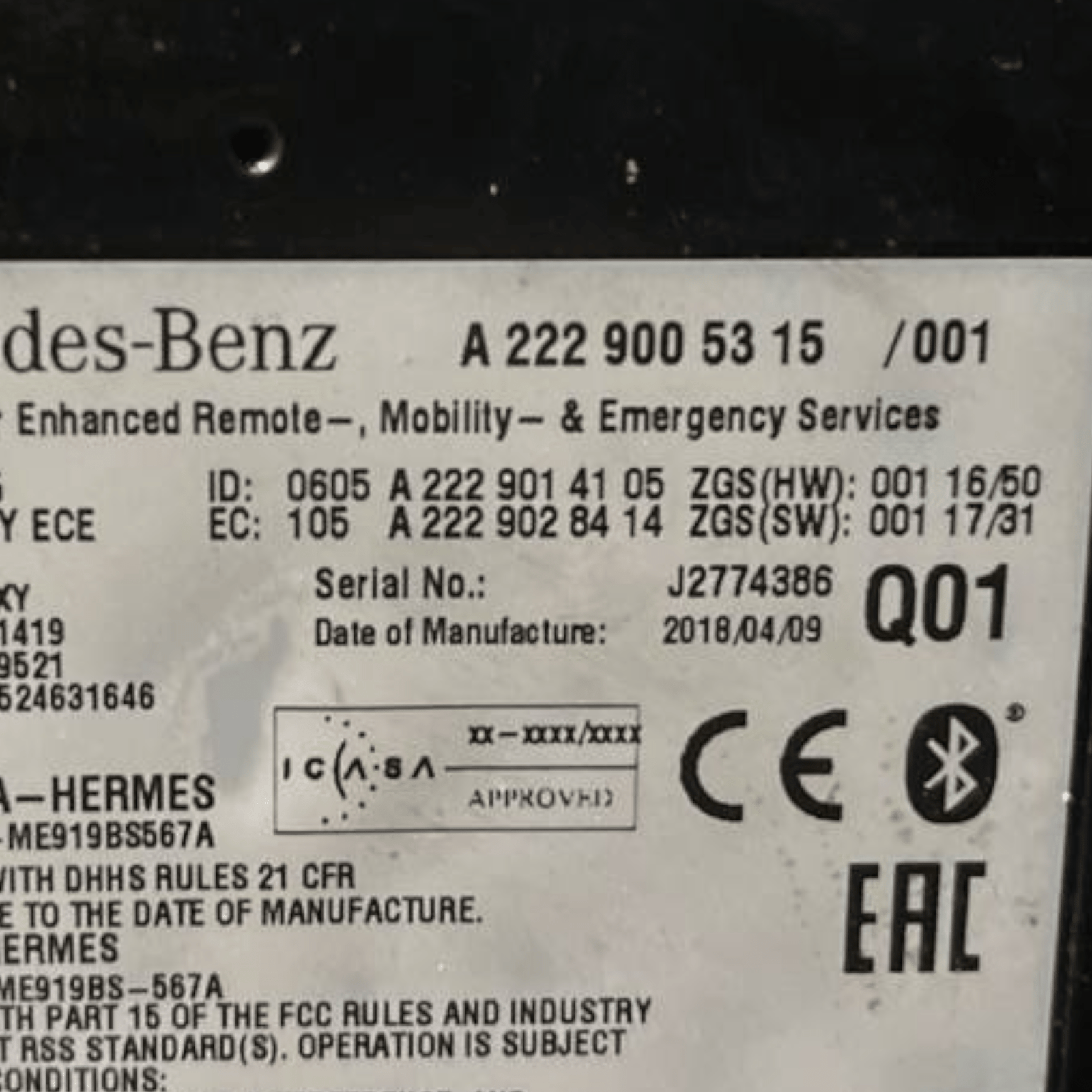 Centralina Bluetooth Mercedes - Benz Glc X253 (2015 al 2022) cod: A2229005315 - F&P CRASH SRLS - Ricambi Usati
