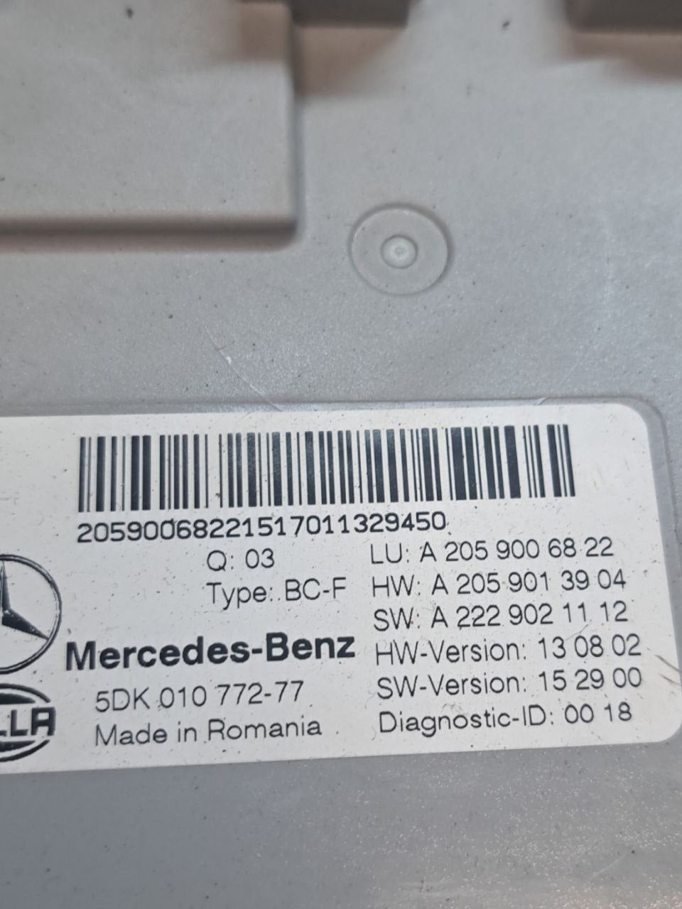 Centralina Body Computer Mercedes Classe C W205 2.2 Diesel (2014 - 2021) COD:A2059006822 - F&P CRASH SRLS - Ricambi Usati