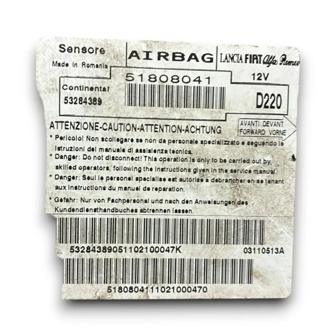 Centralina comando airbag Lancia Delta OEM 51857310 - F&P CRASH SRL - Ricambi Usati