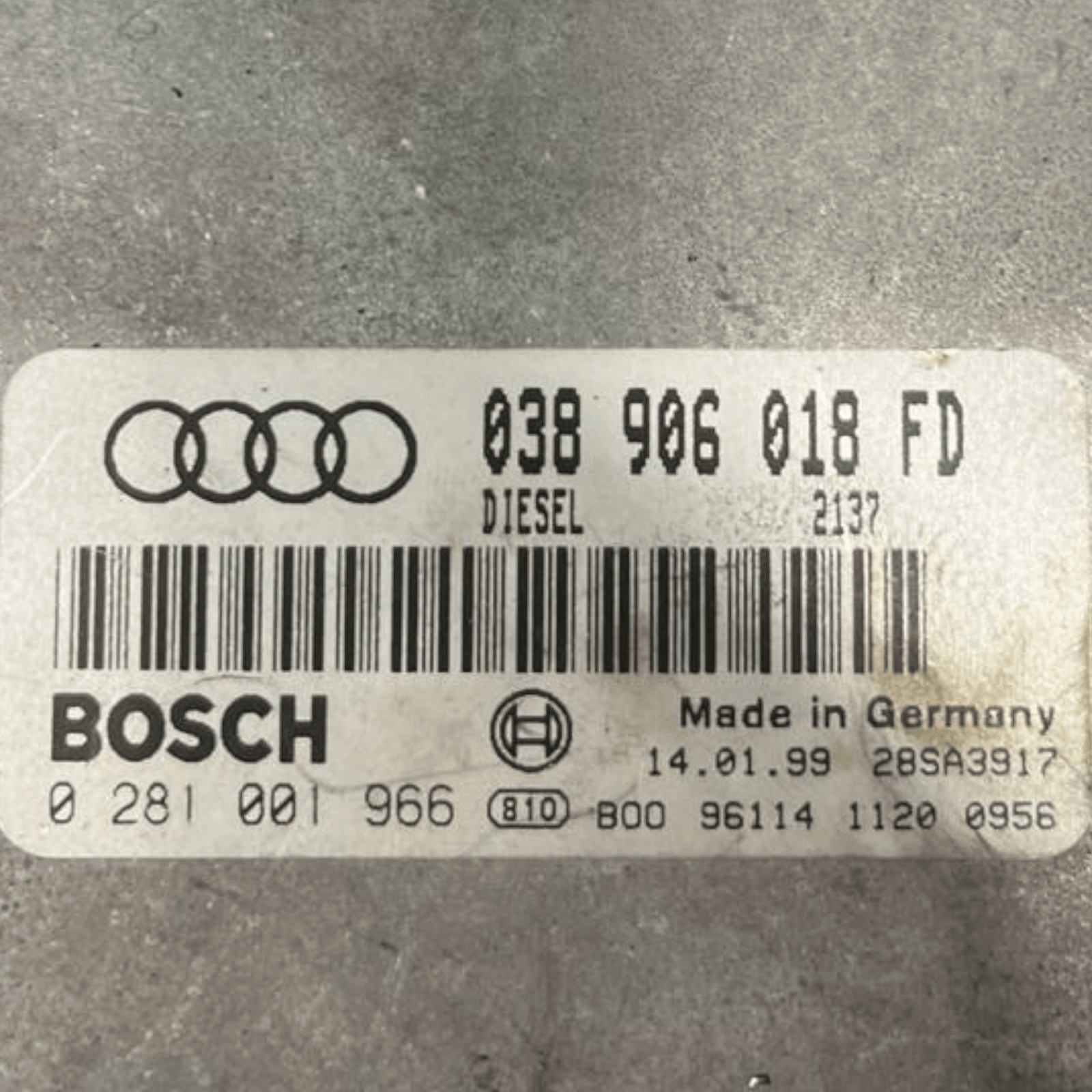 Centralina Ecu Motore Audi A4 B5 1.9 Diesel (1994 al 2001) cod: 038906018FD / cod: 0281001966 - F&P CRASH SRLS - Ricambi Usati