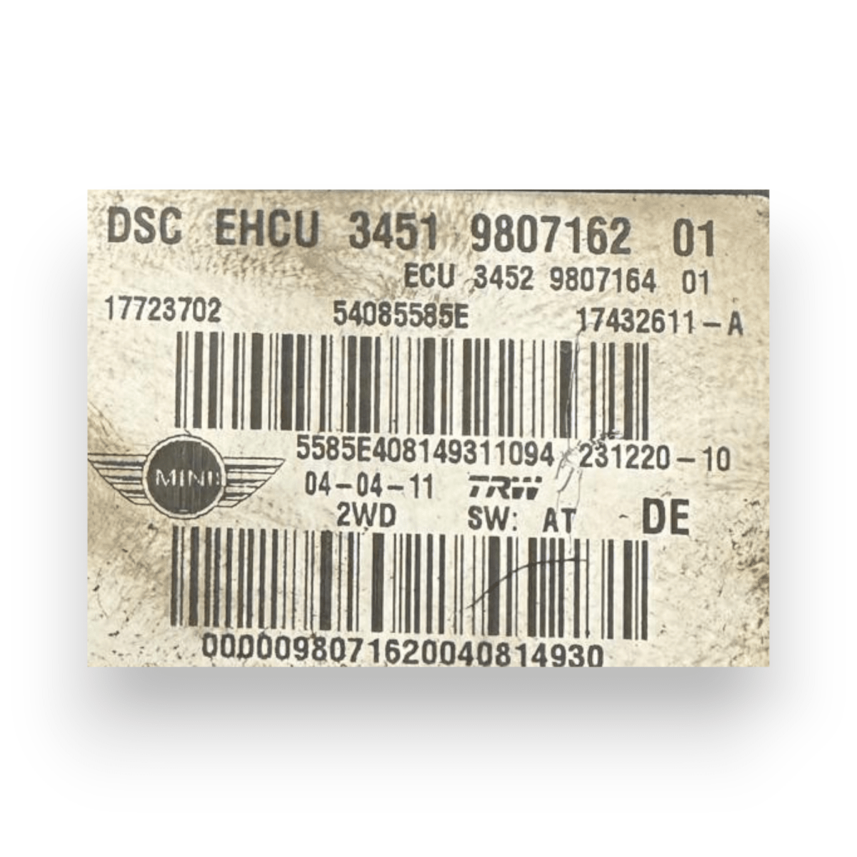 Centralina pompa abs Mini Countryman (r60) 1.6 diesel cod.3451980716201 (2010 - 2017) - F&P CRASH SRL - Ricambi Usati