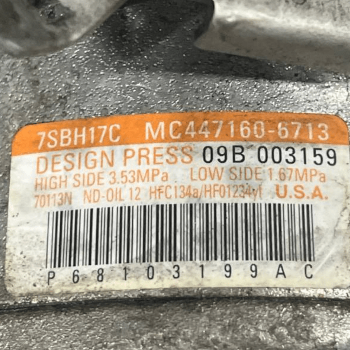 Air Conditioning Compressor Jeep Cherokee KL 2.2 Diesel (2013 to 2023) code: MC447160 - 6713 - F&P CRASH SRLS - Used Parts