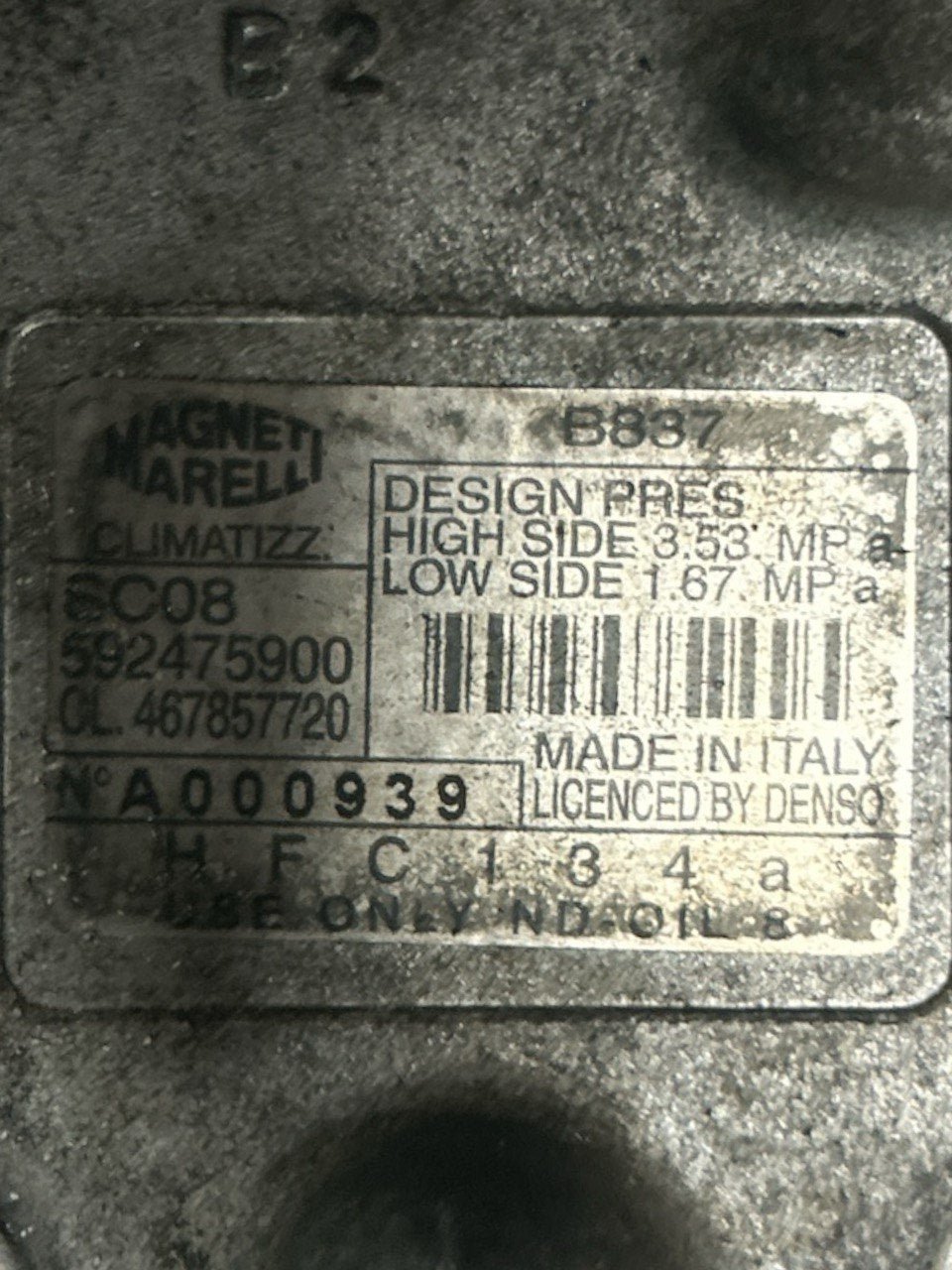 Air Conditioning Compressor Lancia Ypsilon 1.2 Petrol code . 592475900 (1995 > 2003) - F&P CRASH SRLS - Used Parts
