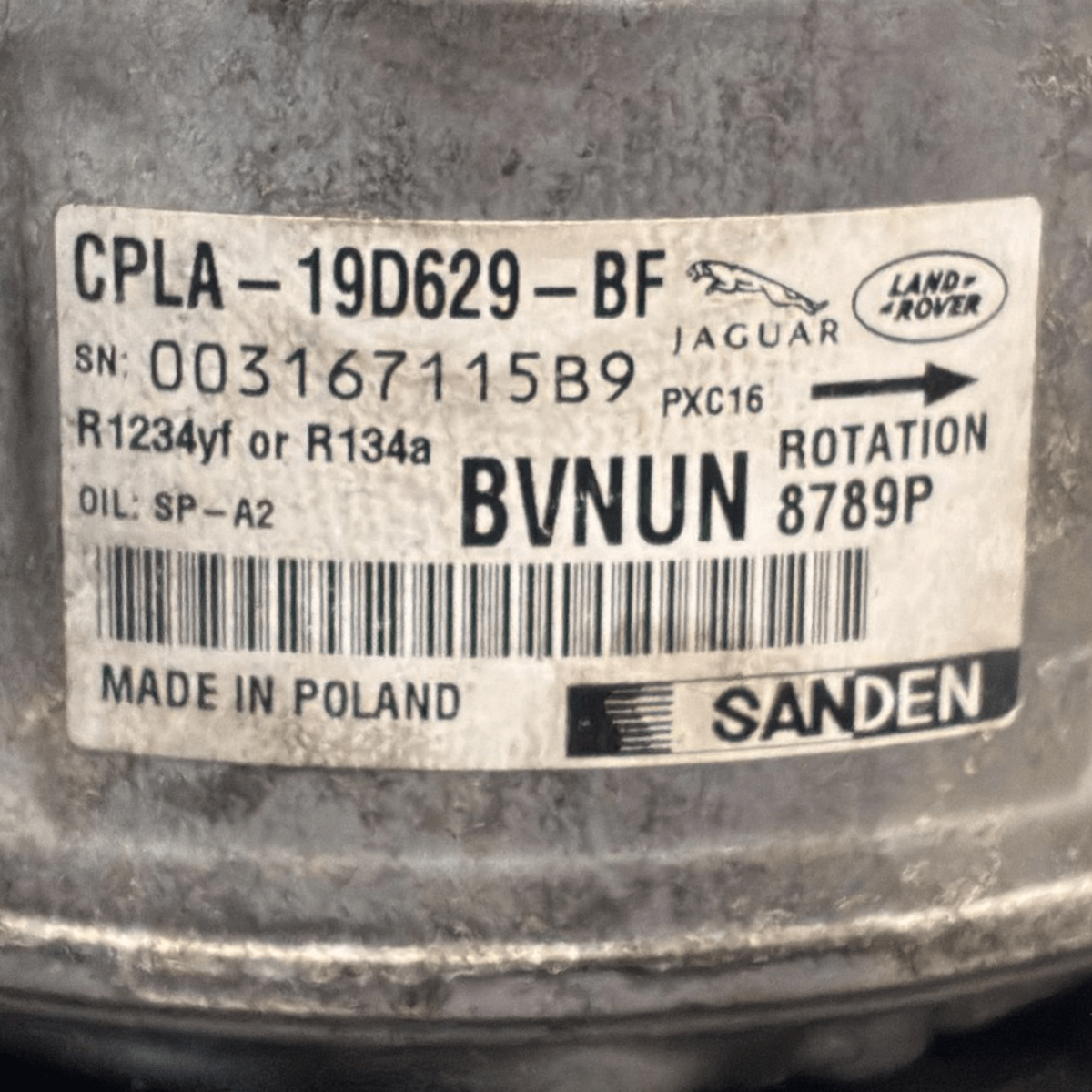 Air conditioning compressor Land Rover Evoque i series 2.2 diesel code: cpla - 19d629 - bf (2011 - 2018) - F&P CRASH SRL - Used Parts