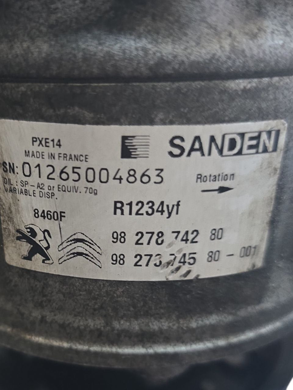 Air Conditioning Compressor Peugeot Expert / Scudo 1.5 Diesel (2016) Code: 98278742 - F&P CRASH SRLS - Used Parts