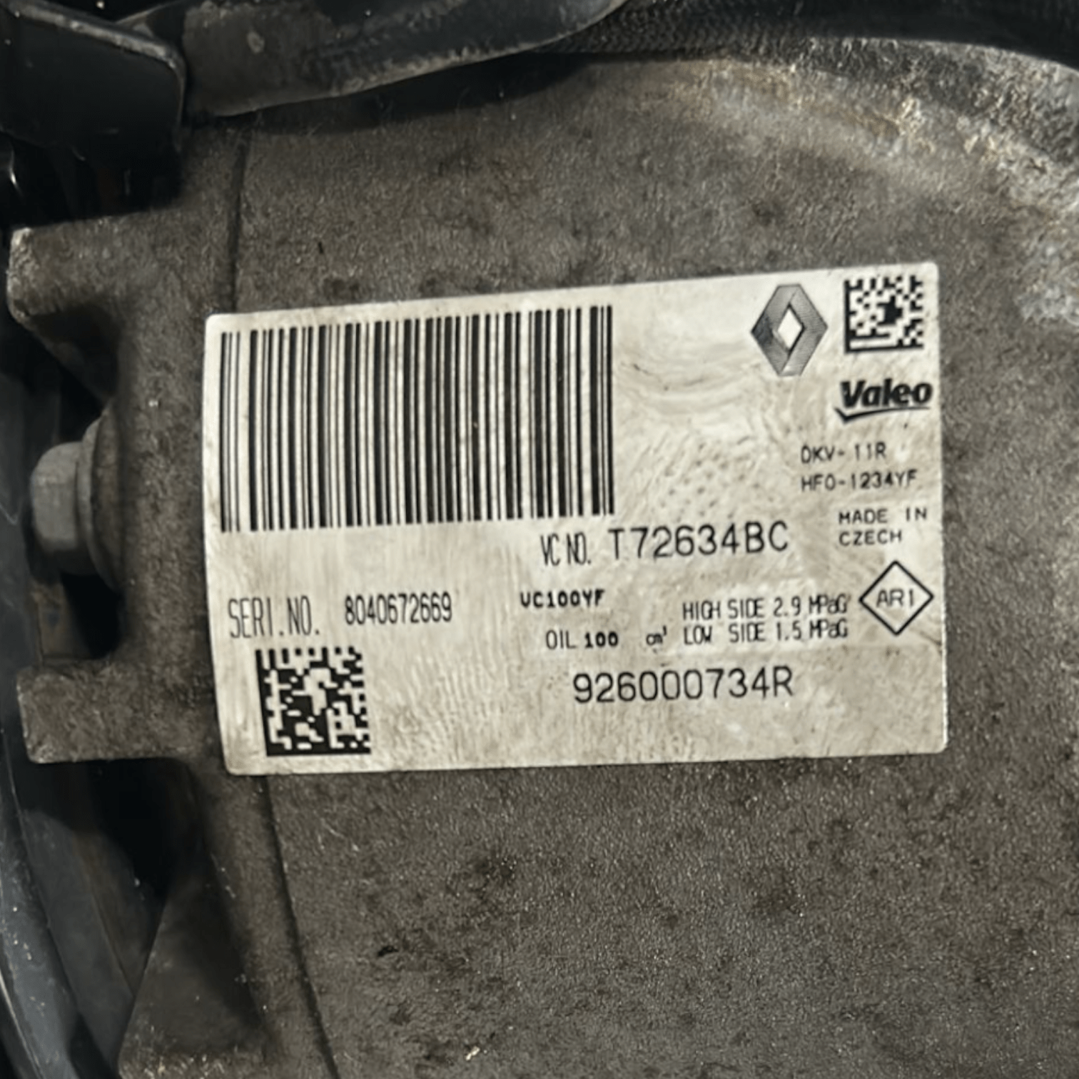 Air Conditioning Compressor Renault Clio IV 0.9 Petrol code:926000734R (2012 > 2021) - F&P CRASH SRLS - Used Parts
