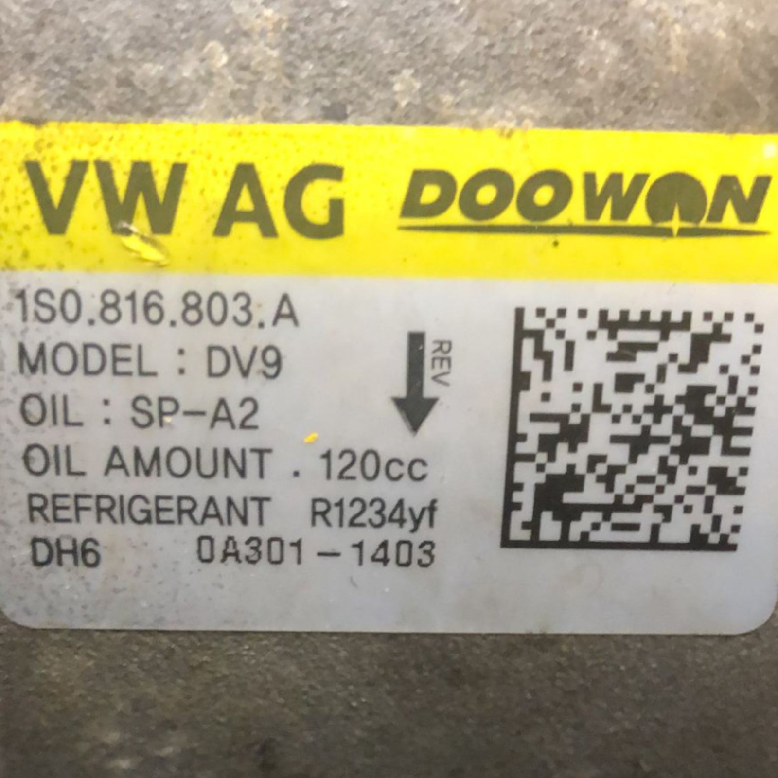 Volkswagen Up 1.0 Petrol Air Conditioner Compressor (2011 > 2023) code:1S0816803A - F&P CRASH SRLS - Used Parts
