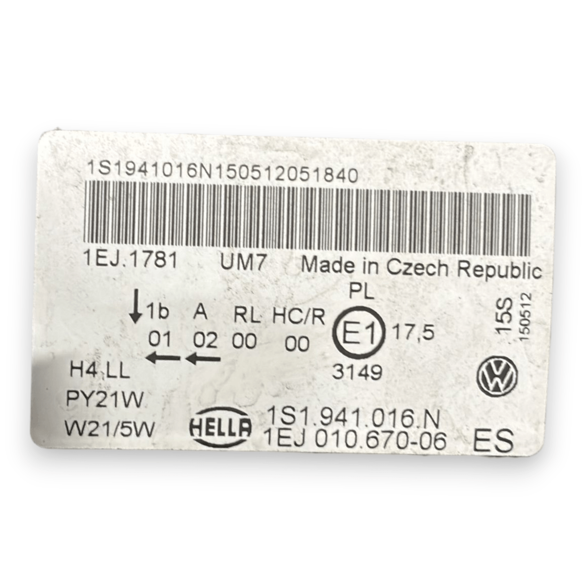Front halogen headlight right (dx) Volkswagen Up code: 1s1941016n (2011 - 2024) - F&P CRASH SRL - Used Parts
