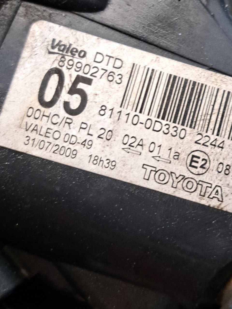 Faro / Fanale Anteriore destro (Dx) Alogeno Toyota Yaris (2005-2011) COD:81110-0D330 - F&P CRASH SRLS - Ricambi Usati