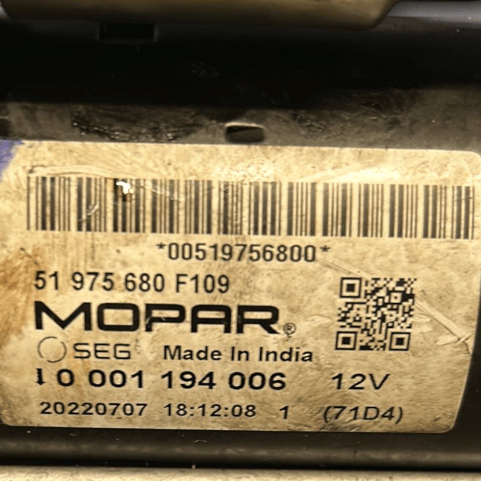 Starter Motor Fiat 500 0.9 Petrol (2008 >) code:51975680 - F&P CRASH SRLS - Used Parts