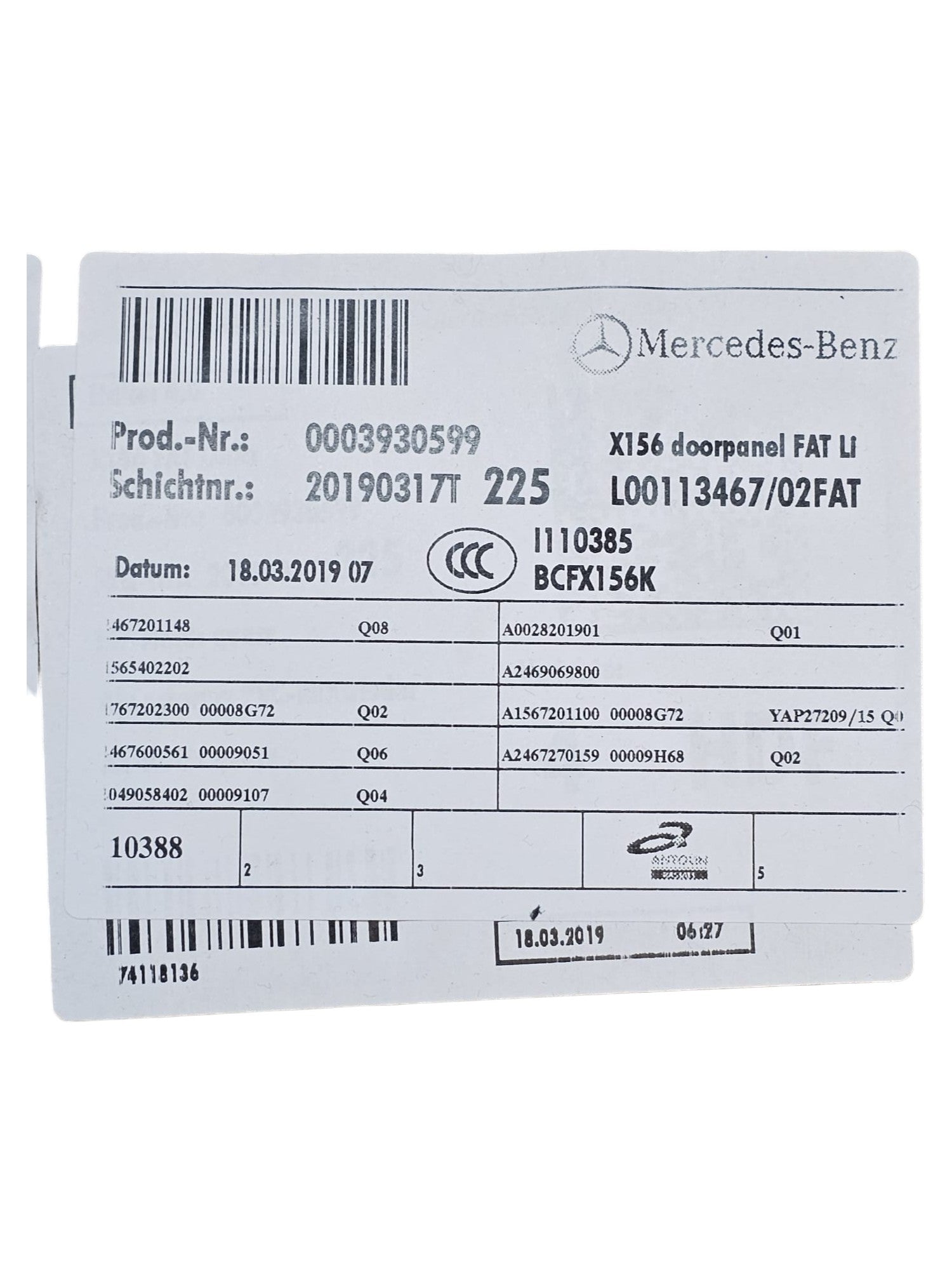 Pannello Porta Anteriore Sinistro Mercedes GLA X156 Cod:A1767202300 (2013 - 2019) - F&P CRASH SRLS - Ricambi Usati