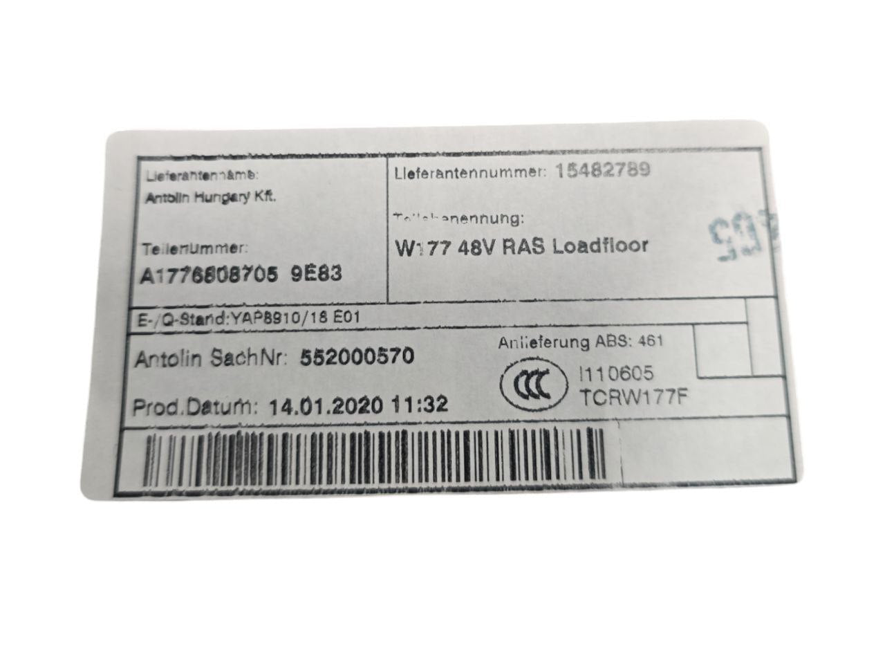 Pannello / Ripiano Porta Bagagli Mercedes - Benz Classe A w177 Cod : A1776808705 (2018>) - F&P CRASH SRLS - Ricambi Usati