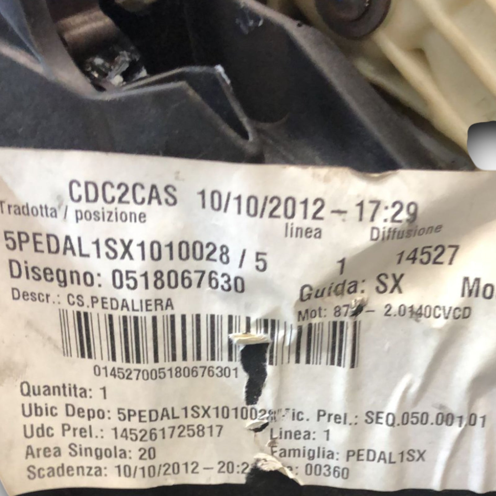Pedana / Pedaliera Acceleratore Freno Frizione Alfa Romeo Giulietta (2010 > 2020) cod:0518067630 - F&P CRASH SRLS - Ricambi Usati