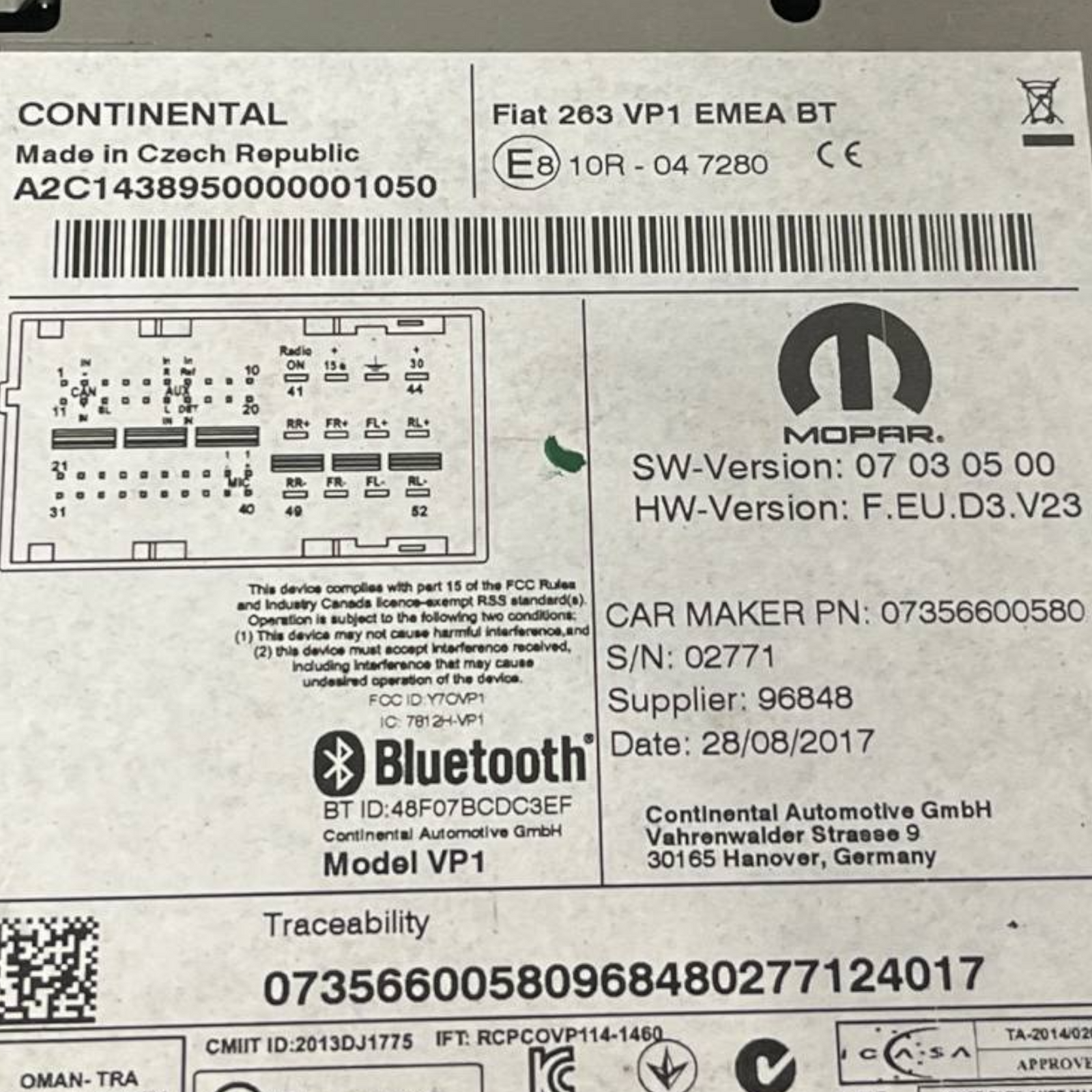 Autoradio / Stereo Fiat Doblò II (2009 al 2022) cod: 07356600580