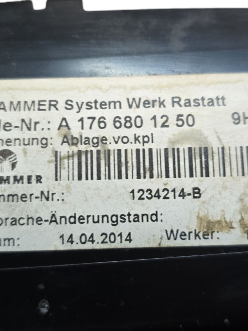 Ash Tray Central Tunnel Mercedes Class A w176 (2012 - 2018) Code: A1766801250 - F&P CRASH SRLS - Used Parts