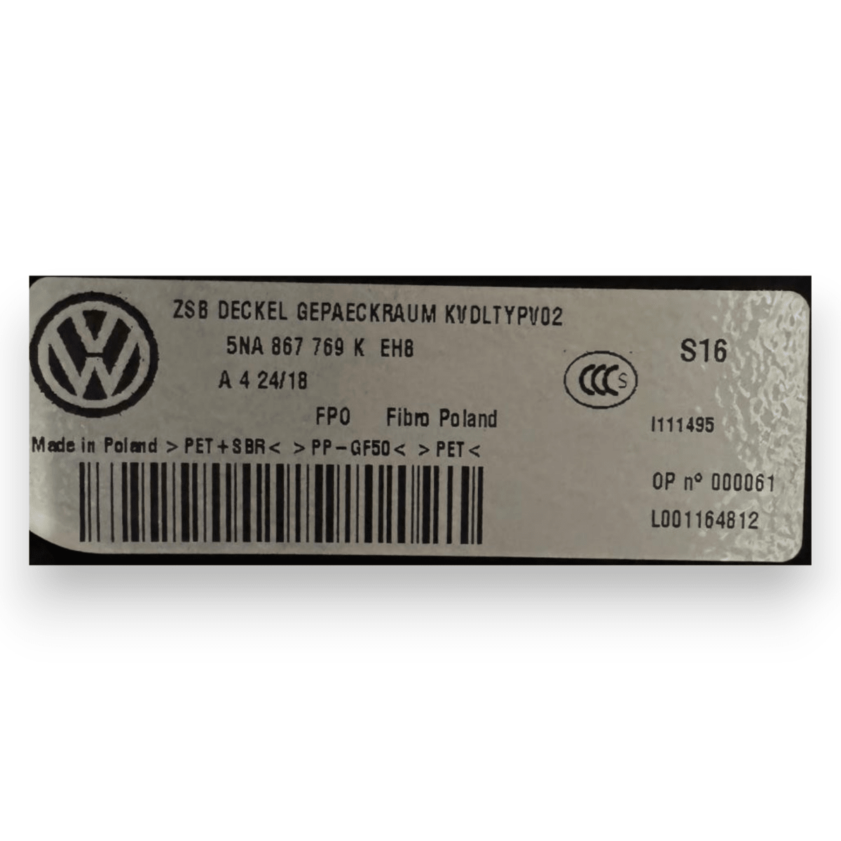 Ripiano / cappelliera bagagliaio Volkswagen Tiguan II cod.5NA867769KEH8 (2016 - 2024) - F&P CRASH SRL - Ricambi Usati