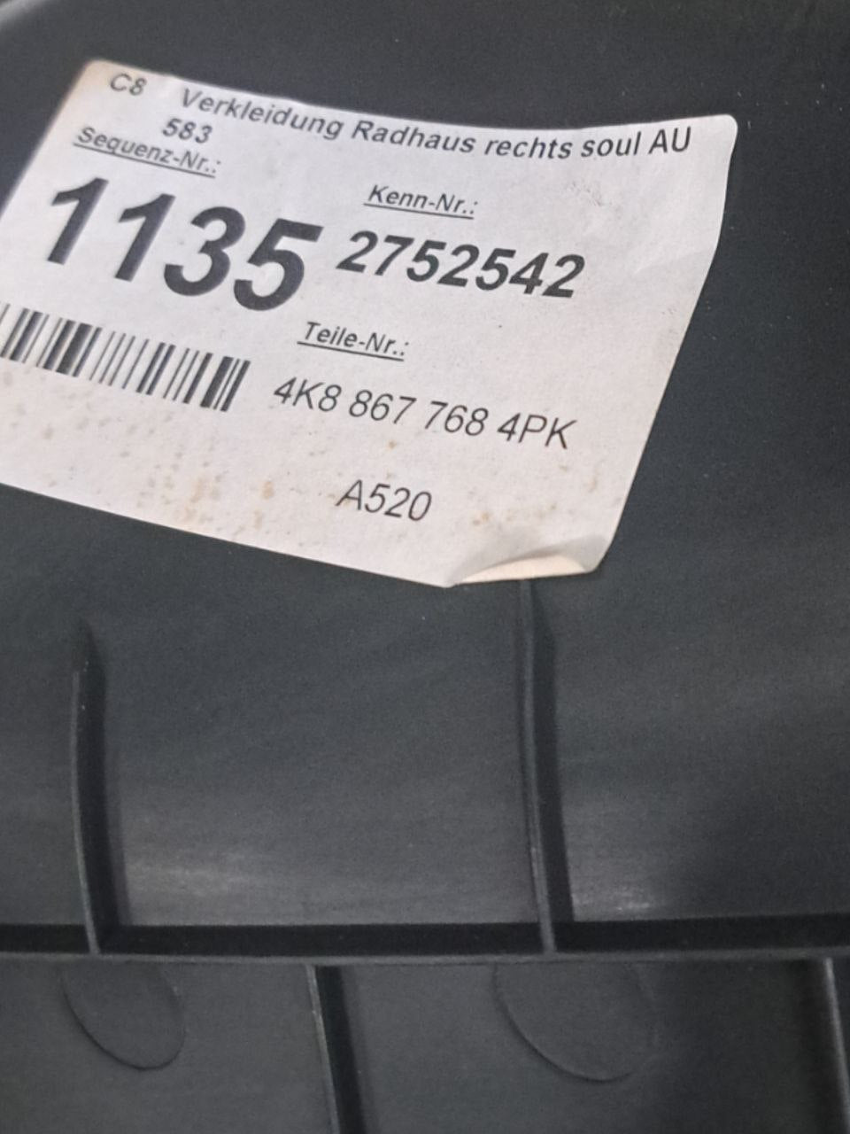Left rear sill cover Audi A7 (2017>) CODE:4k8867768 - F&P CRASH SRLS - Used Spare Parts