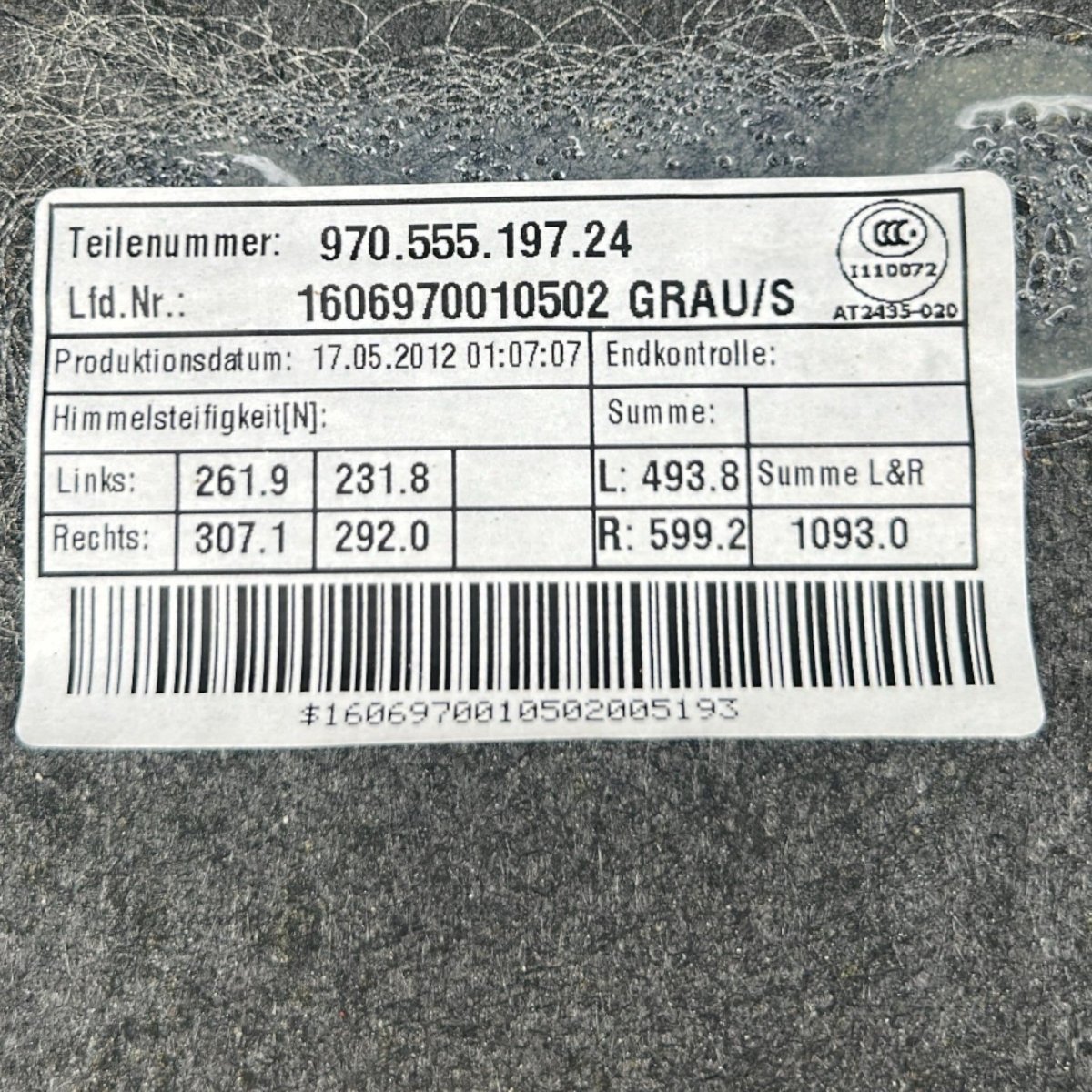 Sottotetto / Cielo Porsche Panamera I (970) cod.97055519724 (2009 > 2016) - F&P CRASH SRLS - Ricambi Usati