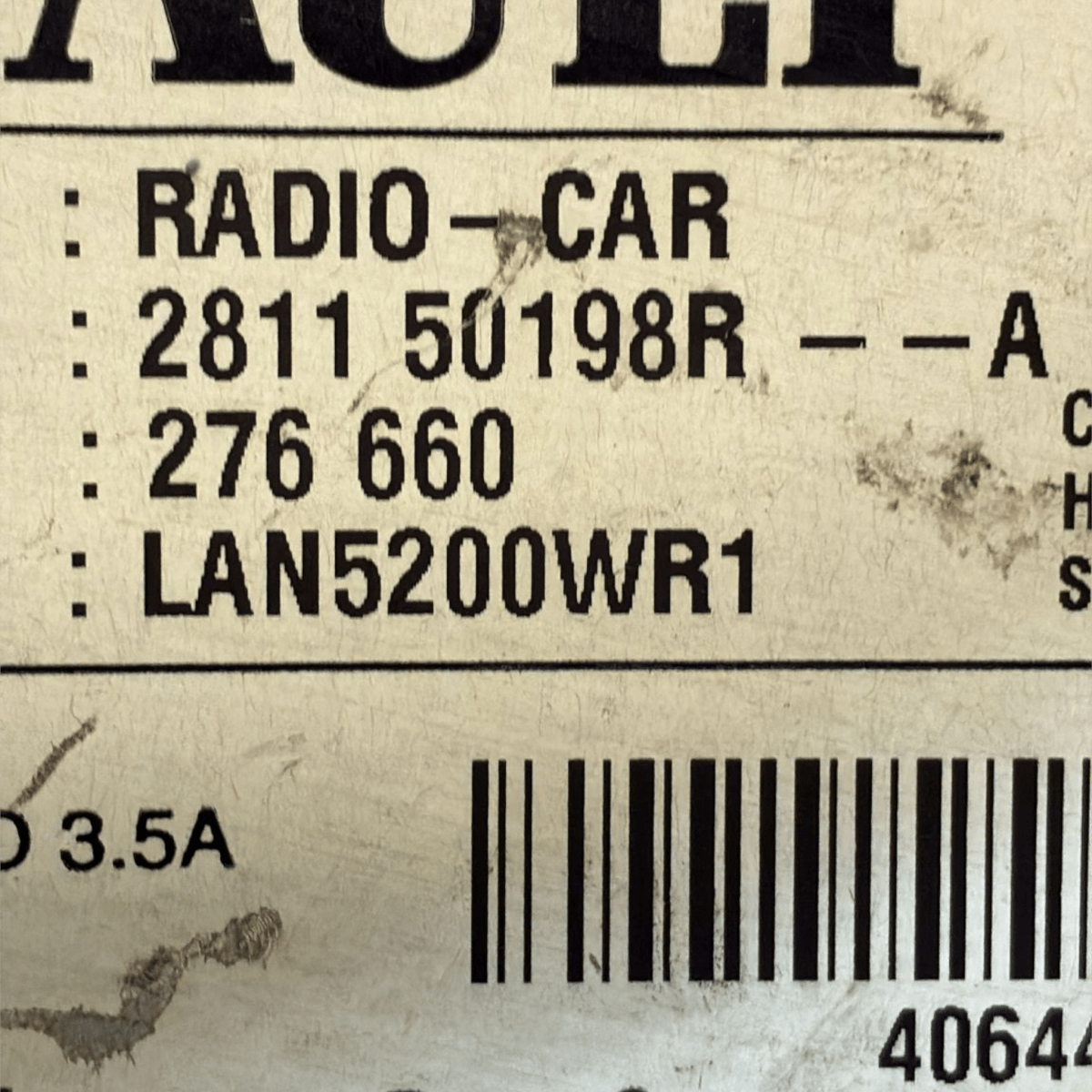 Stereo / autoradio renault traffic ii cod : 281150198r (2001 - 2014) - F&P CRASH SRL - Ricambi Usati