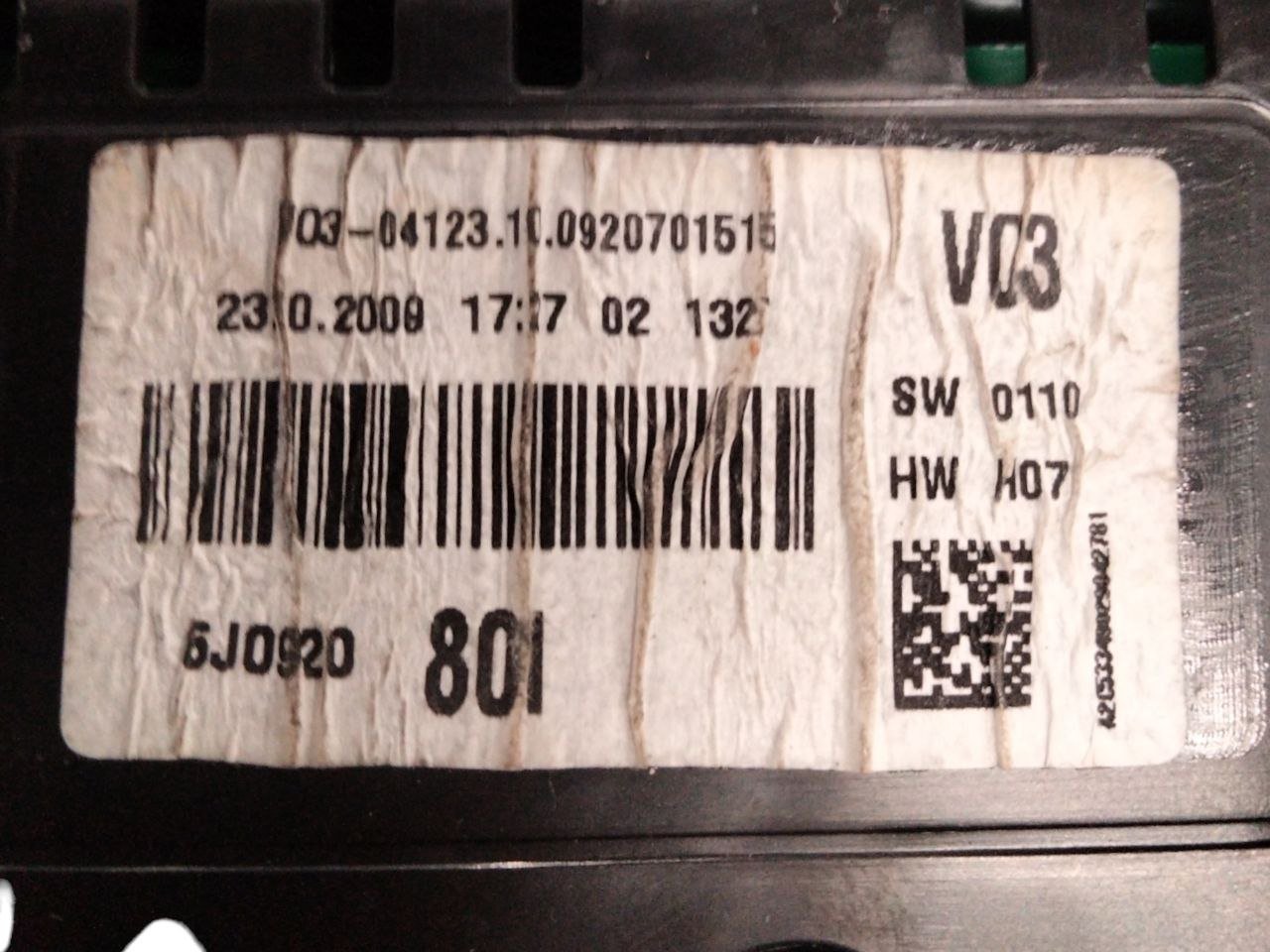 Seat Ibiza 6J 1.2 Petrol Speedometer (2008 - 2017) code 6J0920801 / Instrument Panel / Odometer - F&P CRASH SRLS - Used Parts