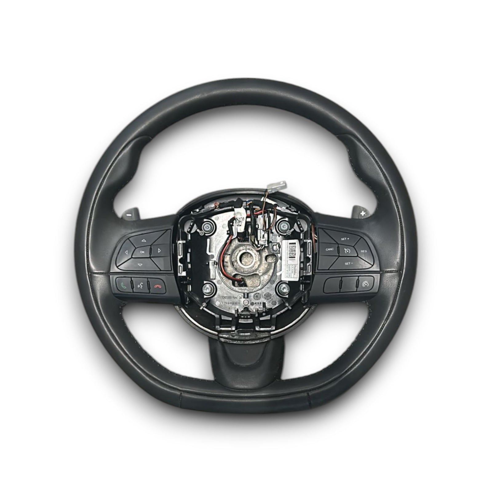 Steering Wheel / Flat Leather Steering Fiat 500 X code.1041989 (2014 > ) + Steering Wheel Controls and Paddles - F&P CRASH SRLS - Used Spare Parts