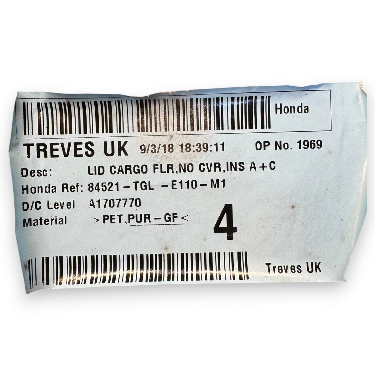 Kofferraummatte Honda Civic X cod.84521-TGL-E110-M1 (2015-2021) 