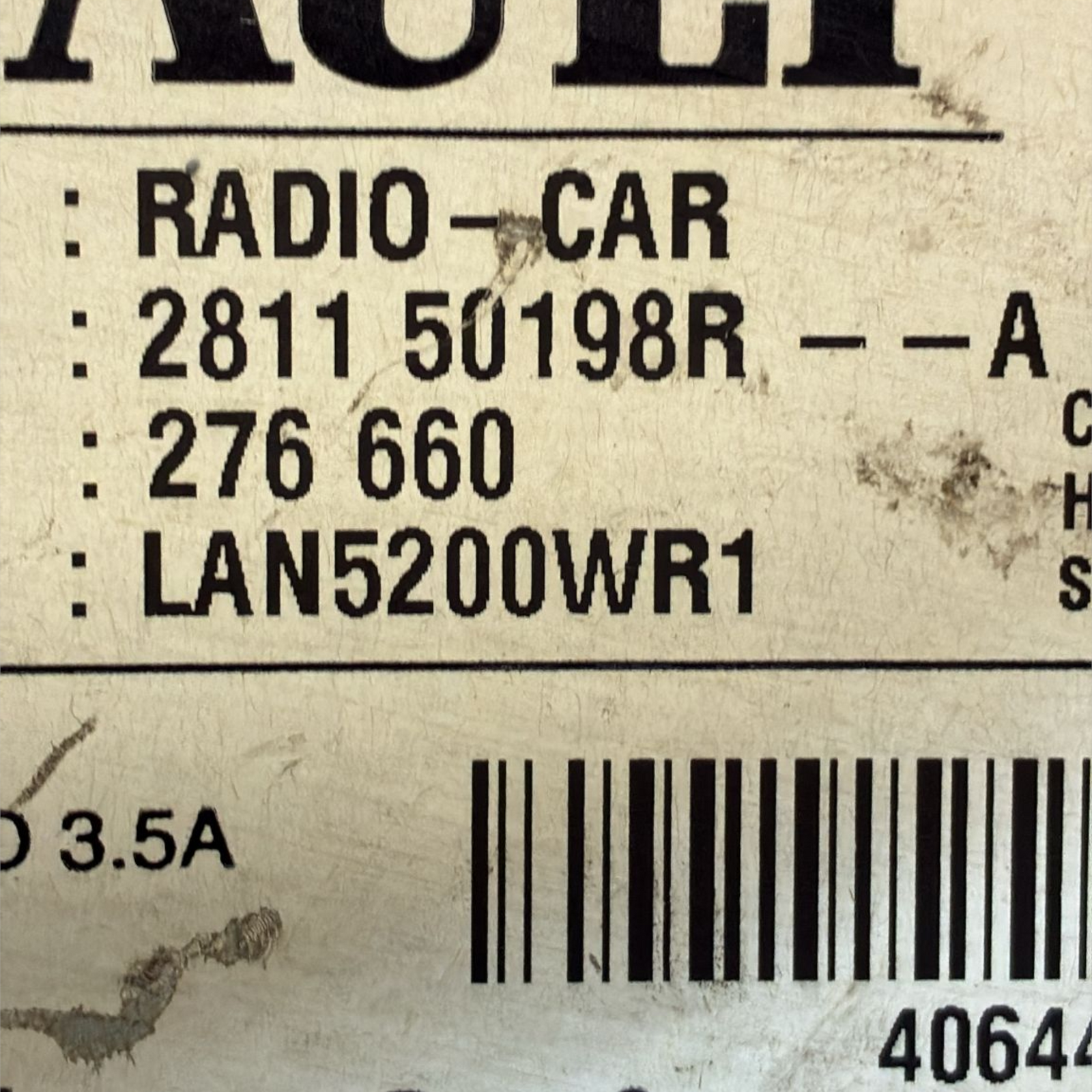 Autoradio stéréo Renault Traffic II code : 281150198R (2001 - 2014) 
